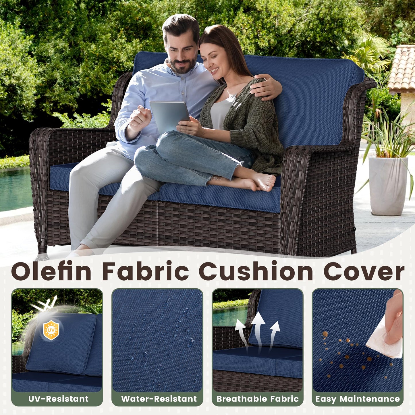 Wicker Patio Loveseat, All-Weather Rattan 2-Seat Sofa with Cushions, Outdoor Patio Furniture Set for Patio, Balcony, Backyard, Deck, Poolside