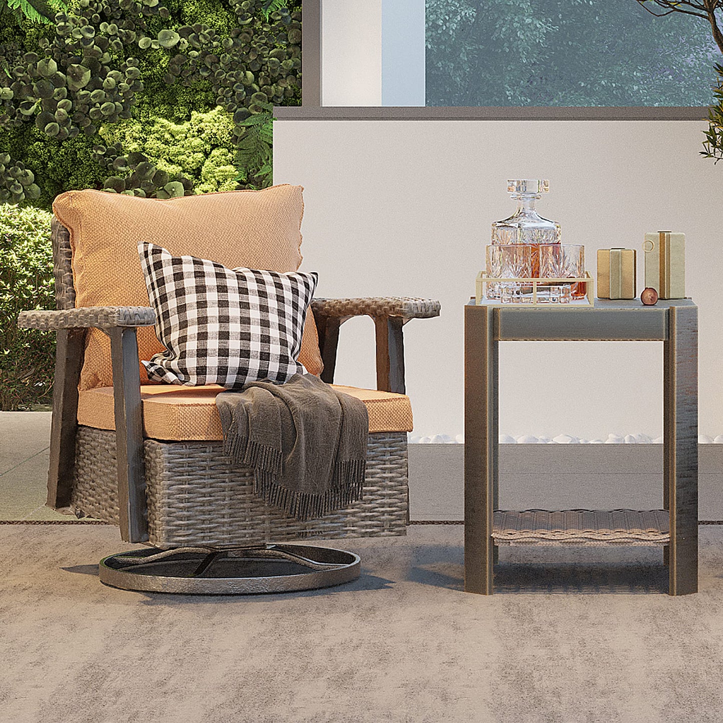 Joyside Patio Chair - Outdoor 360 Degree Swivel Rocker Chair with Durable Fabric Cushion and Ergonomic Structure, Patio Wicker Dining Chair(Grey/Dark Blue)