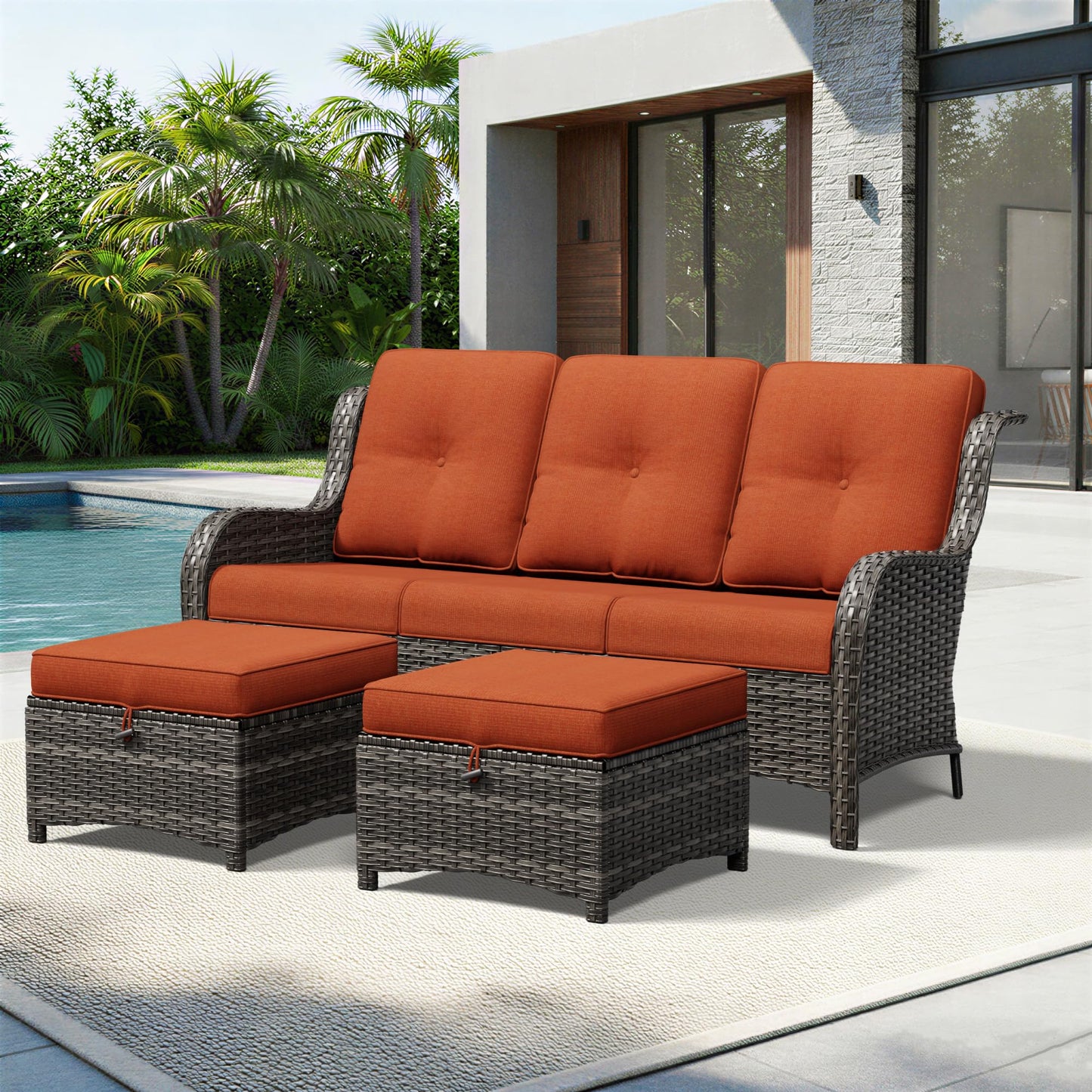 Joyside Outdoor Patio Couch, 3 Seater Outdoor Wicker Sofa with High Back, Deep Seating, Wide Armrest, Thickened Cushions, Patio Sofa for Deck, Porch Use