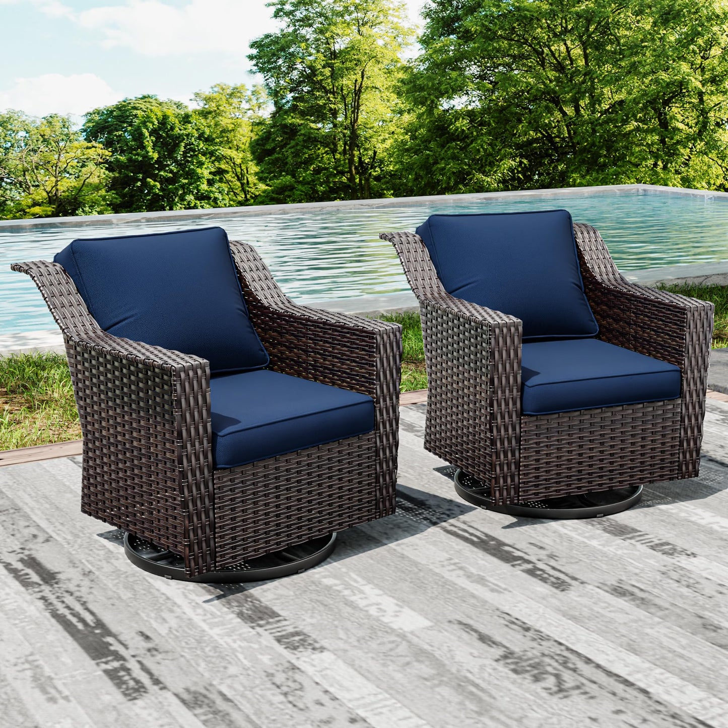 Joyside Patio Sofa - 3 Seater Rattan Sofa, All Weather High Back Sofa, Upgraded Large Size with 4inch Seat Cushions for Backyard, Garden, Poolside (Brown/Blue)