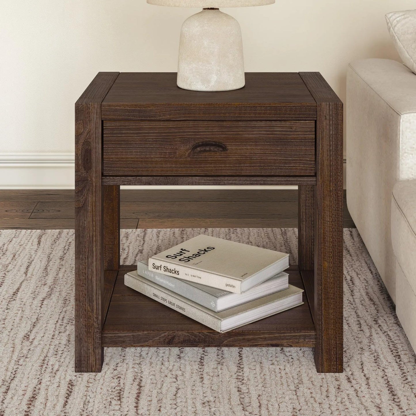 Grain Wood Furniture Montauk End Table, Solid Wood with a Driftwood Finish