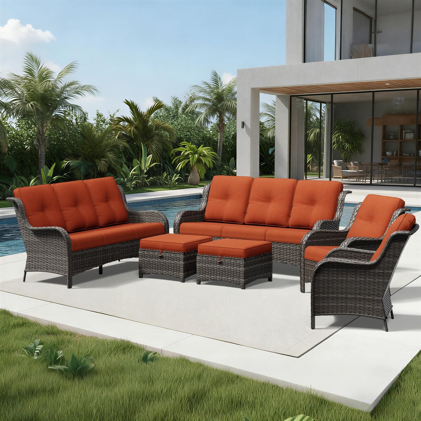 Joyside Patio Chairs Set of 2, Wicker Patio Furniture with High Back, Deep Seating, Wide Armrest, Thickened Cushions, Outdoor Rattan Furniture for Deck, Porch Use