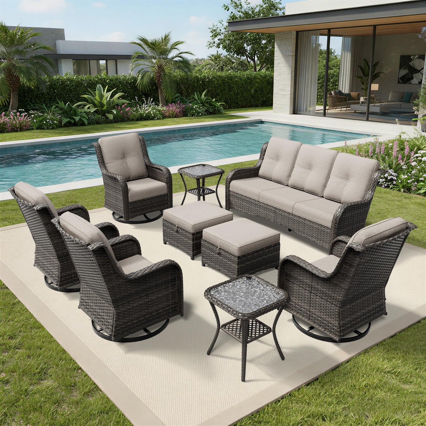 Joyside Patio Chairs Set of 2, Wicker Patio Furniture with High Back, Deep Seating, Wide Armrest, Thickened Cushions, Outdoor Rattan Furniture for Deck, Porch Use