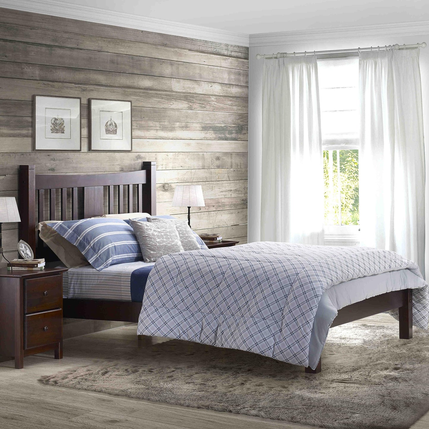 Grain Wood Furniture Shaker Solid Wood Slat Platform Bed, Queen Size, Walnut Finish