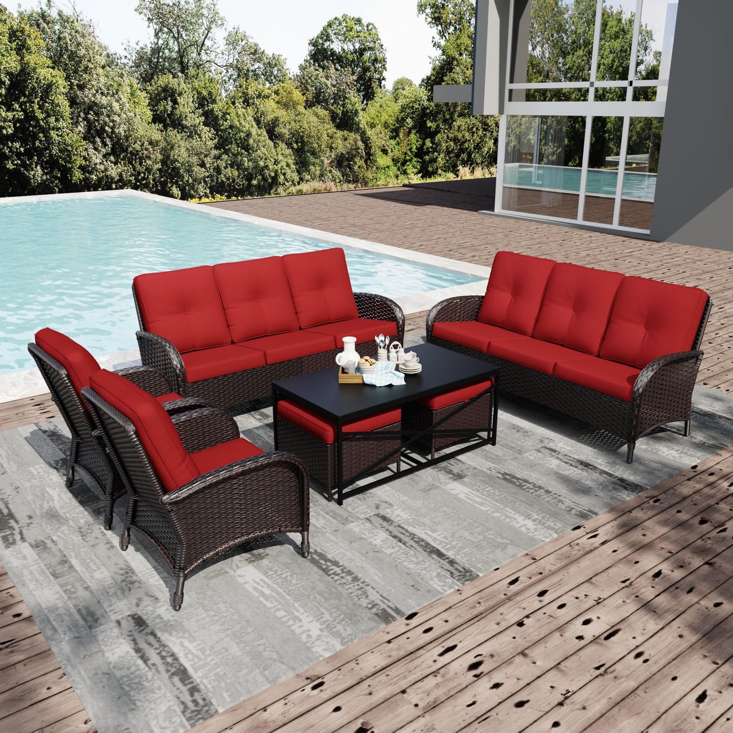 Joyside Wicker Patio Chairs Set of 2, Rattan Outdoor Furniture with Thickened Cushions, High Back, Deep Seating, Wide Armrest, Outdoor Chairs for Porch, Deck