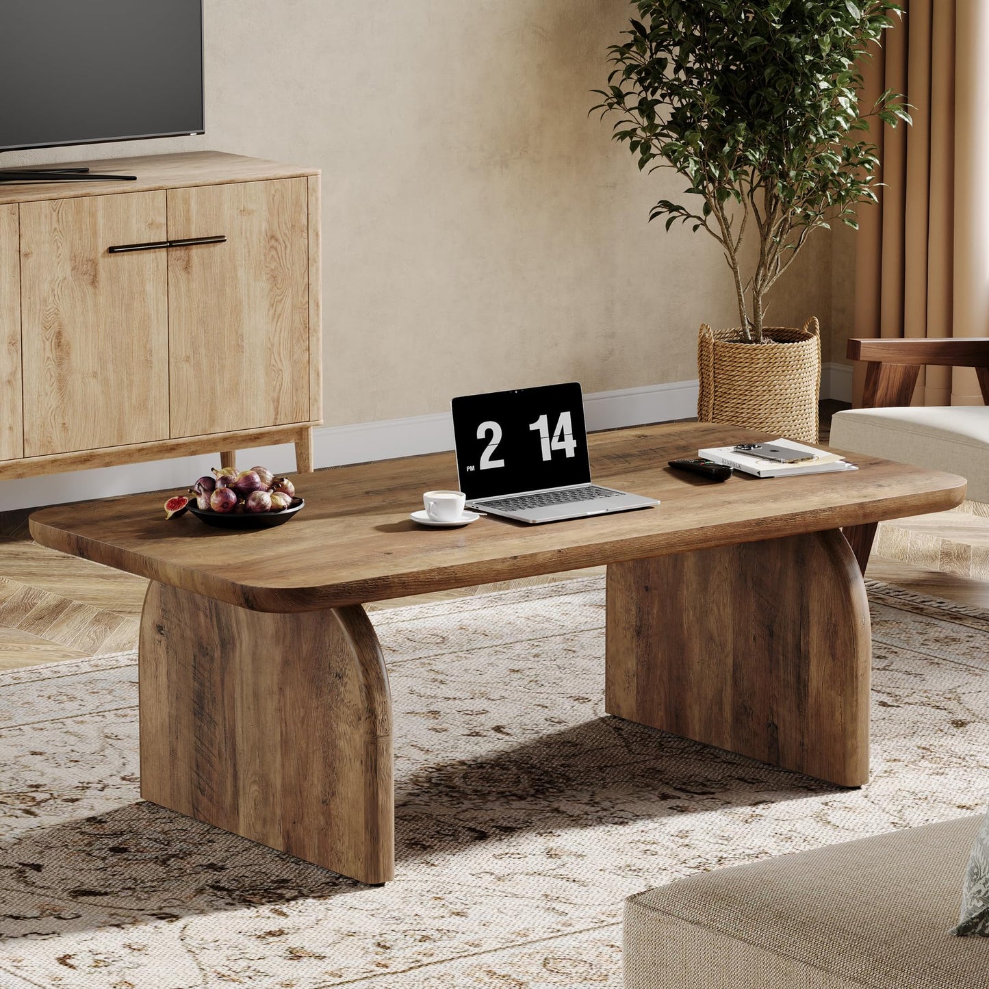 Tribesigns Rectangle Coffee Table, 47-Inch Wood Rectangular Living Room Table, Farmhouse Accent Center Low Cocktail Tea Table with Sturdy Base & Rounded Corners, Easy Assembly (Natural Brown)
