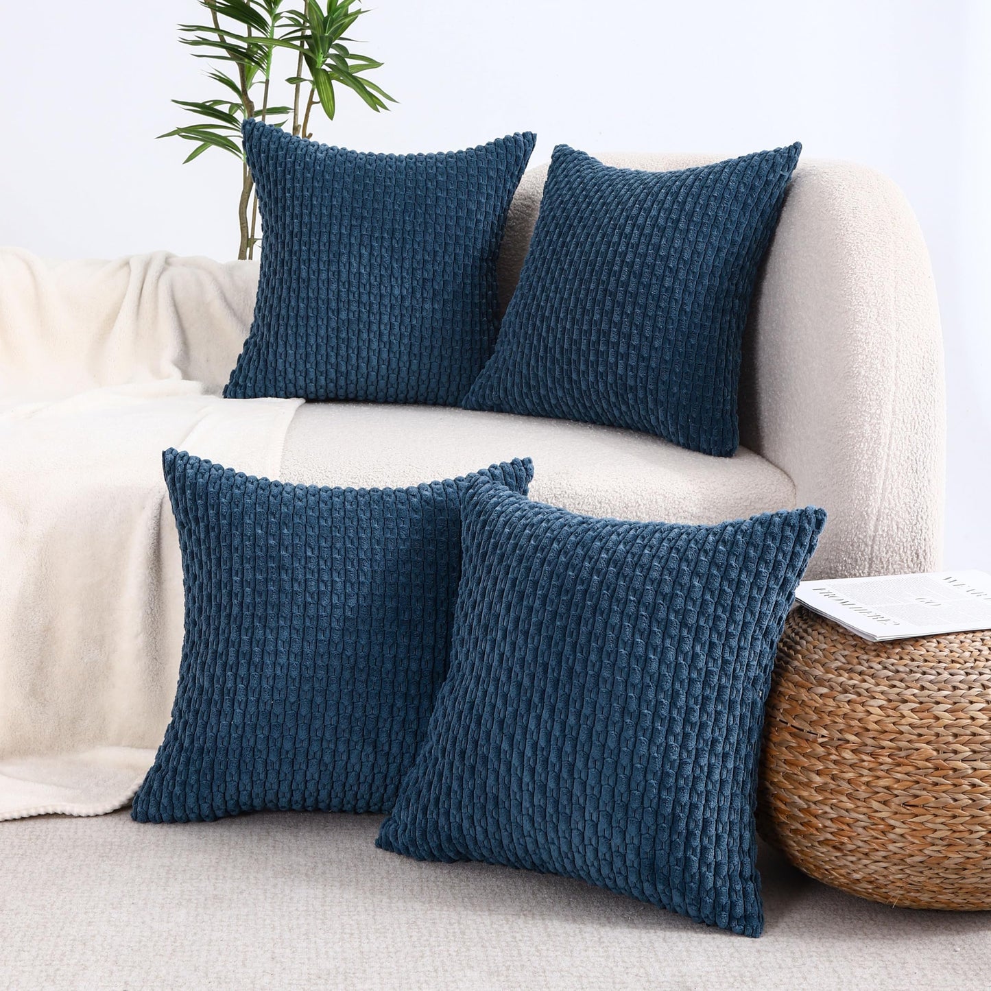 VAKADO Couch Throw Pillow Covers 16x16 Set of 4 Decorative Neutral Corduroy Boho Rustic Farmhouse Cushion Case Square for Home Decor Sofa Living Room Bed