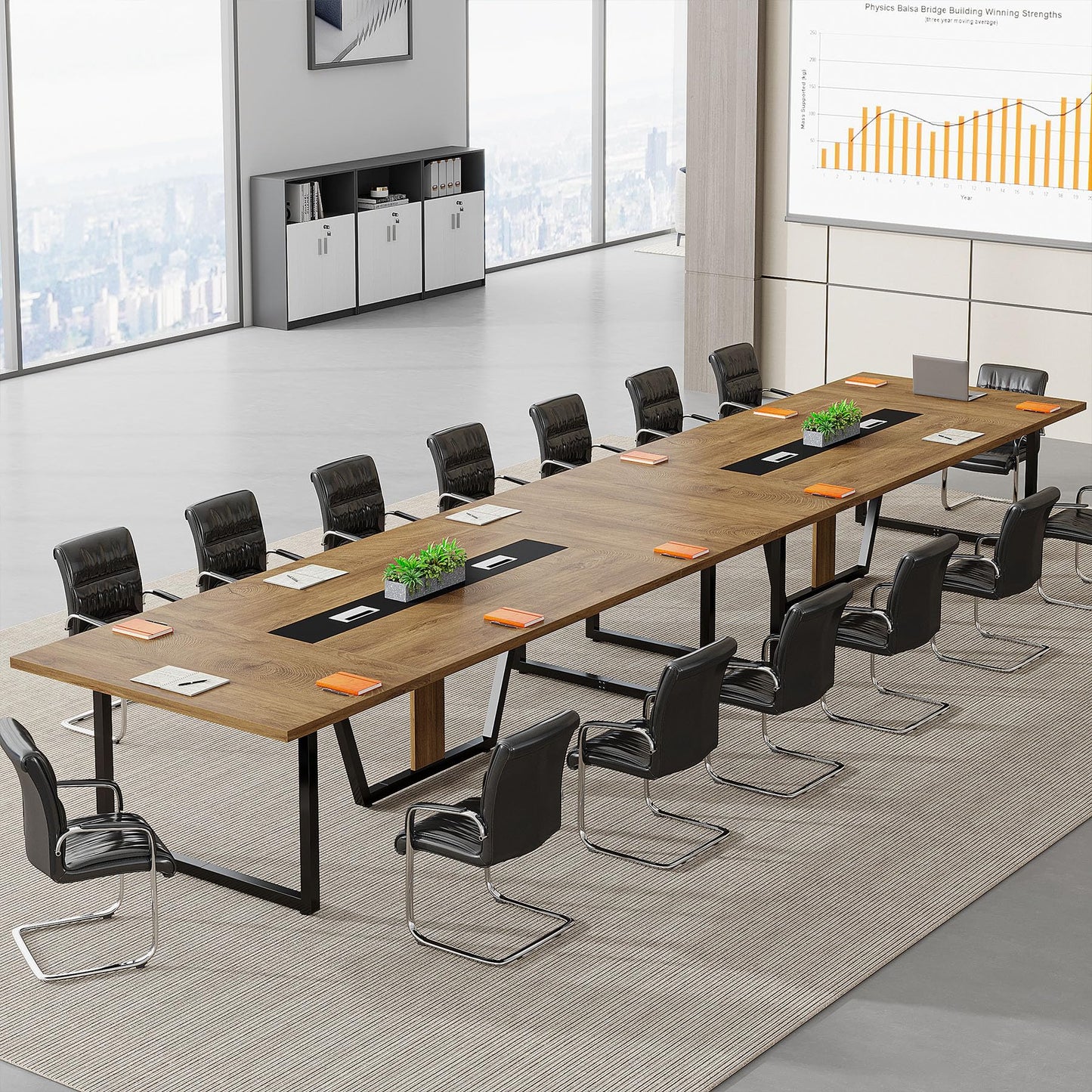 Tribesigns 8FT Conference Table, 94.49 L x 47.24 W x 29.53 H Inches Large Meeting Podcast Table for 10 People, Business Style Wooden Training Table with Strong Metal Frame for Office Conference