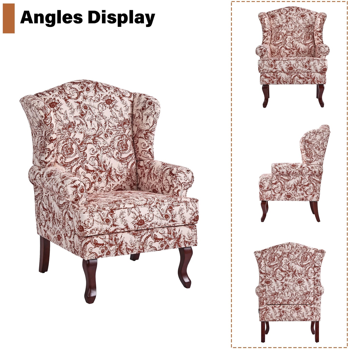 High Back Accent Chair, Comfy Upholstered Fabric Armchair for Living Room, Mid Century Modern Club Accent Chair with Curved Armrests and Solid Legs, Single Sofa Reading Chair for Bedroom, Cranberry