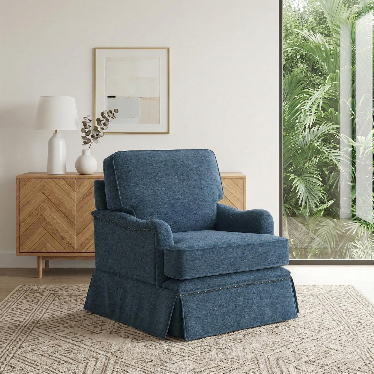Swivel Accent Chair, 360° Swivel Upholstered Armchairs with Curved Arms, Comfy Chenille Fabric Lounge Reading Chairs for Living Room Bedroom Study, Metal Swivel Base, Tan