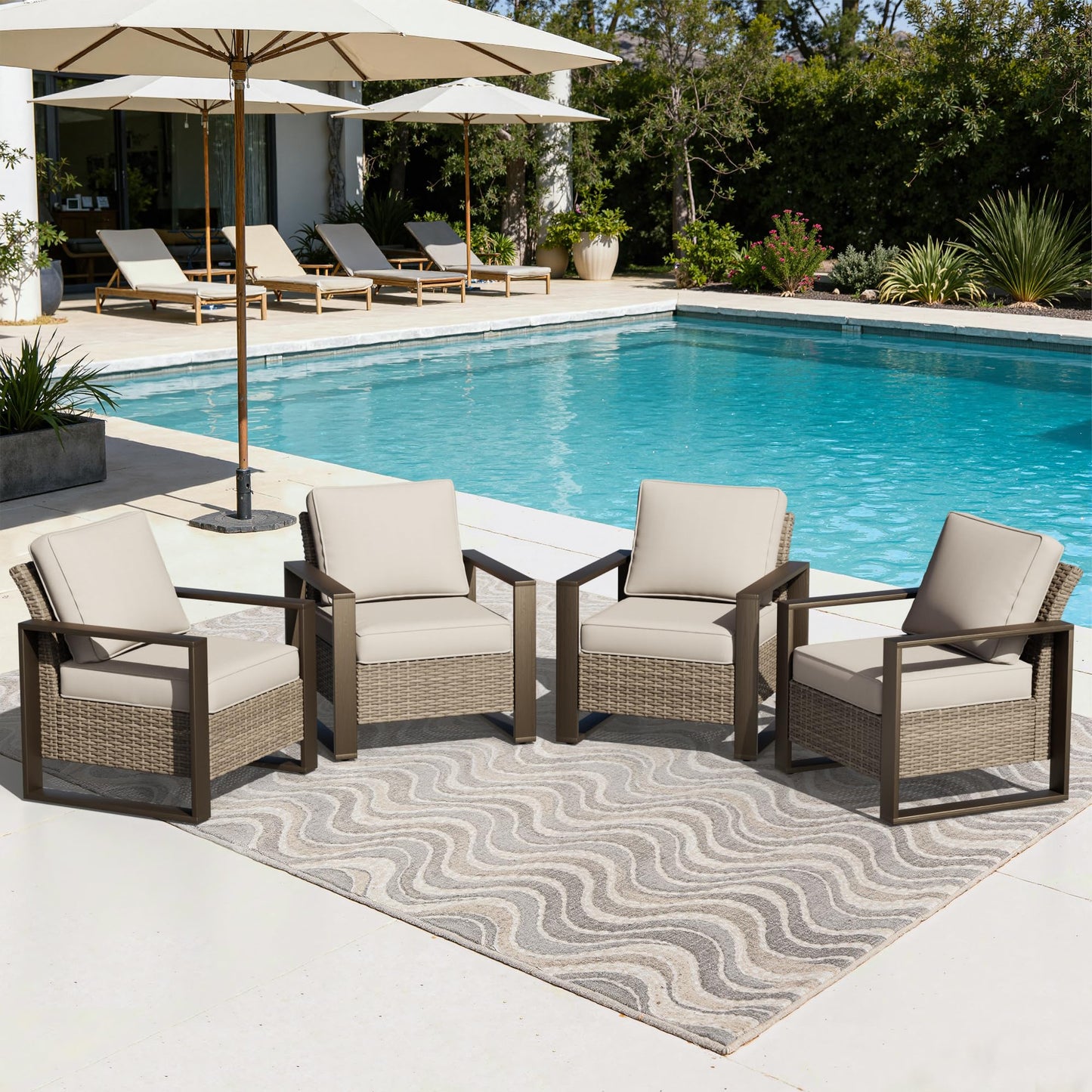 Joyside Outdoor Patio Swivel Rocker Chairs, 3 Pieces Wicker Furniture Set, 2 Swivel Rocking Chairs and 1 Table, Metal Wide Armrest, Thick Cushions and Deep Seating for Garden, Backyard, Porch, Deck