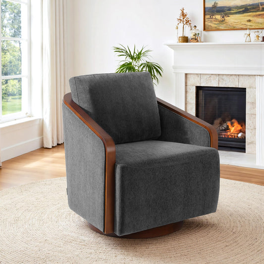 360° Swivel Barrel Chairs Set of 2, Upholstered Swivel Round Barrel Chair, Comfy Chenille Fabric Single Club Armchair Accent Chair for Living Room, Reading Room, Bedroom, Beige Brown