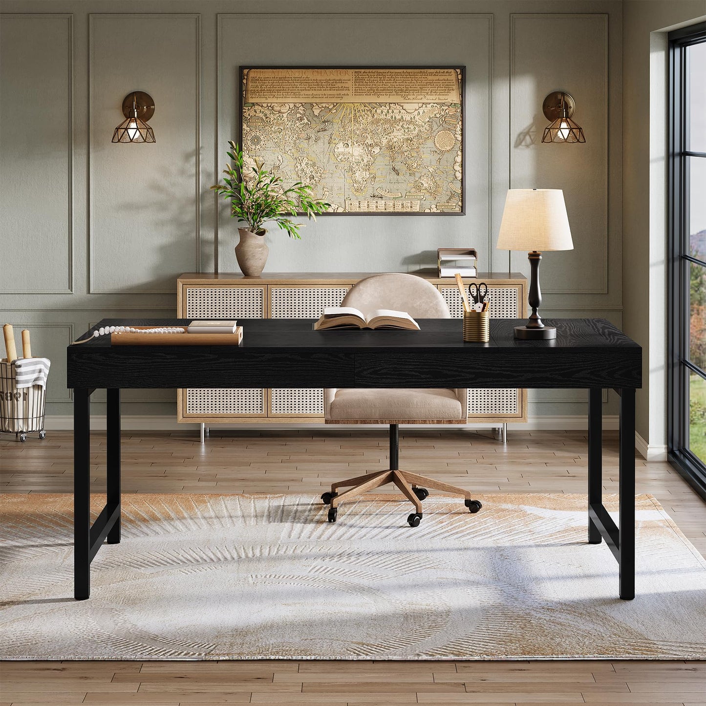Tribesigns 55" Industrial Executive Desk for Home Office, Rustic Simple Computer Laptop Desk with Strong Metal Legs, Study Writing Table Business Workstation, Small Conference Table
