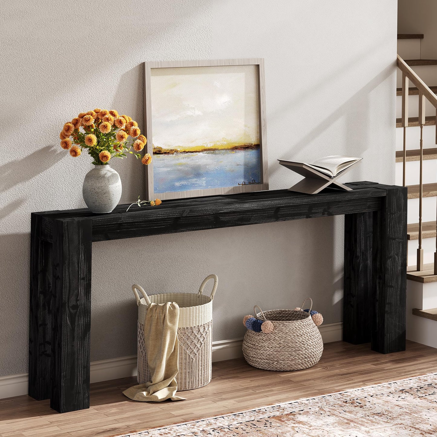 Solid Wood Console Table for Entryway, 70.9-Inch Extra Long Farmhouse Sofa Table Behind Couch, for Living Room, Foyer, Hallway, Entrance, Rustic Brown