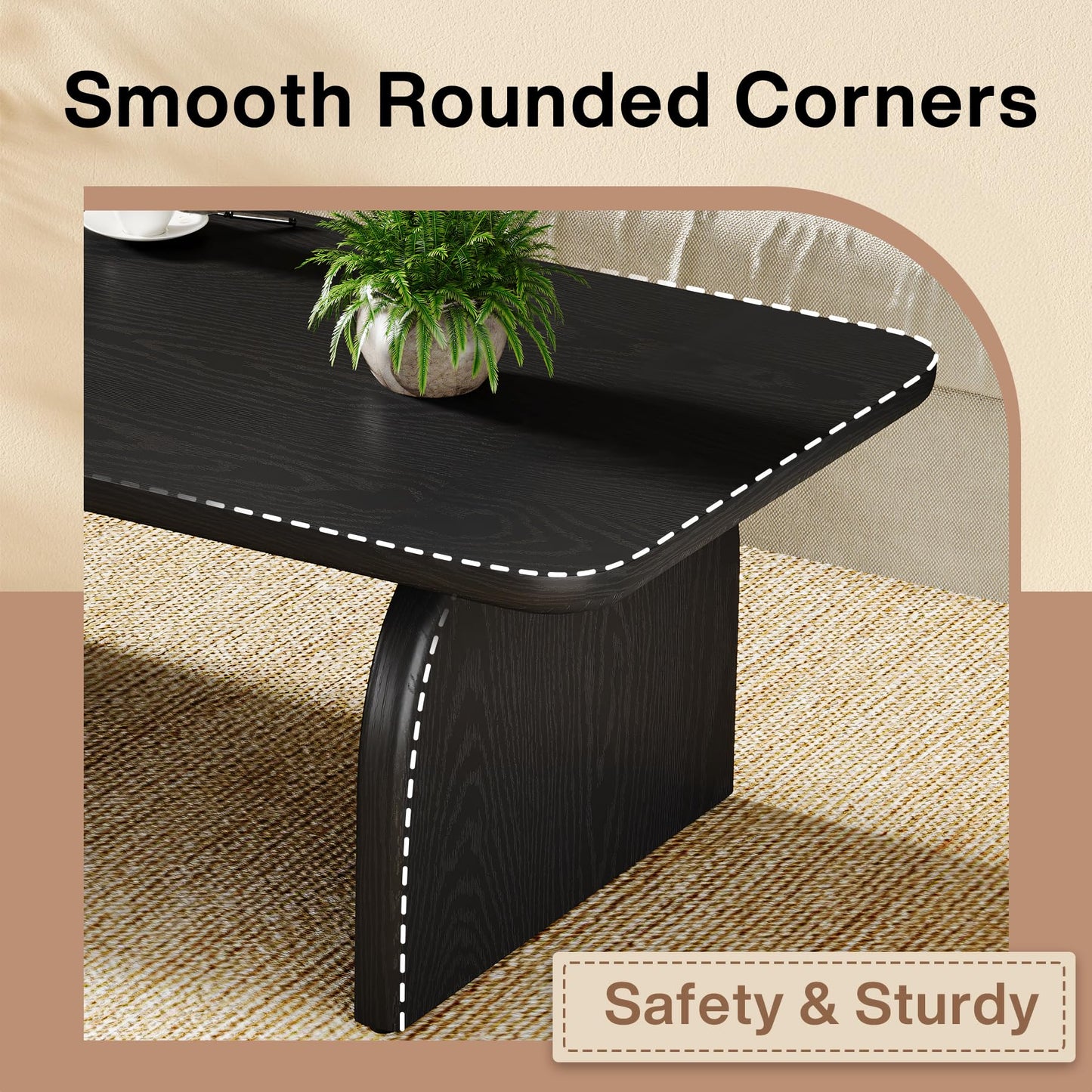 Tribesigns Rectangle Coffee Table, 47-Inch Wood Rectangular Living Room Table, Farmhouse Accent Center Low Cocktail Tea Table with Sturdy Base & Rounded Corners, Easy Assembly (Natural Brown)