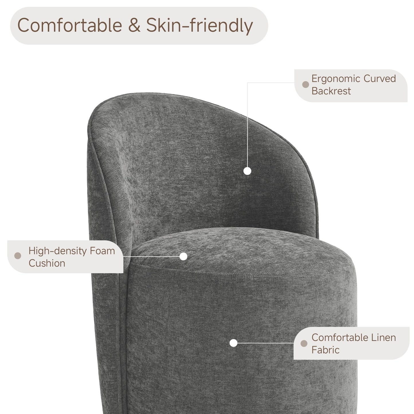 Swivel Barrel Dining Chairs Set of 2, Faux Leather Upholstered Round Dining Chairs, 360° Swivel Vanity Chair Comfy Armless Accent Makeup Chair for Dining/Living Room Makeup Room, Brown