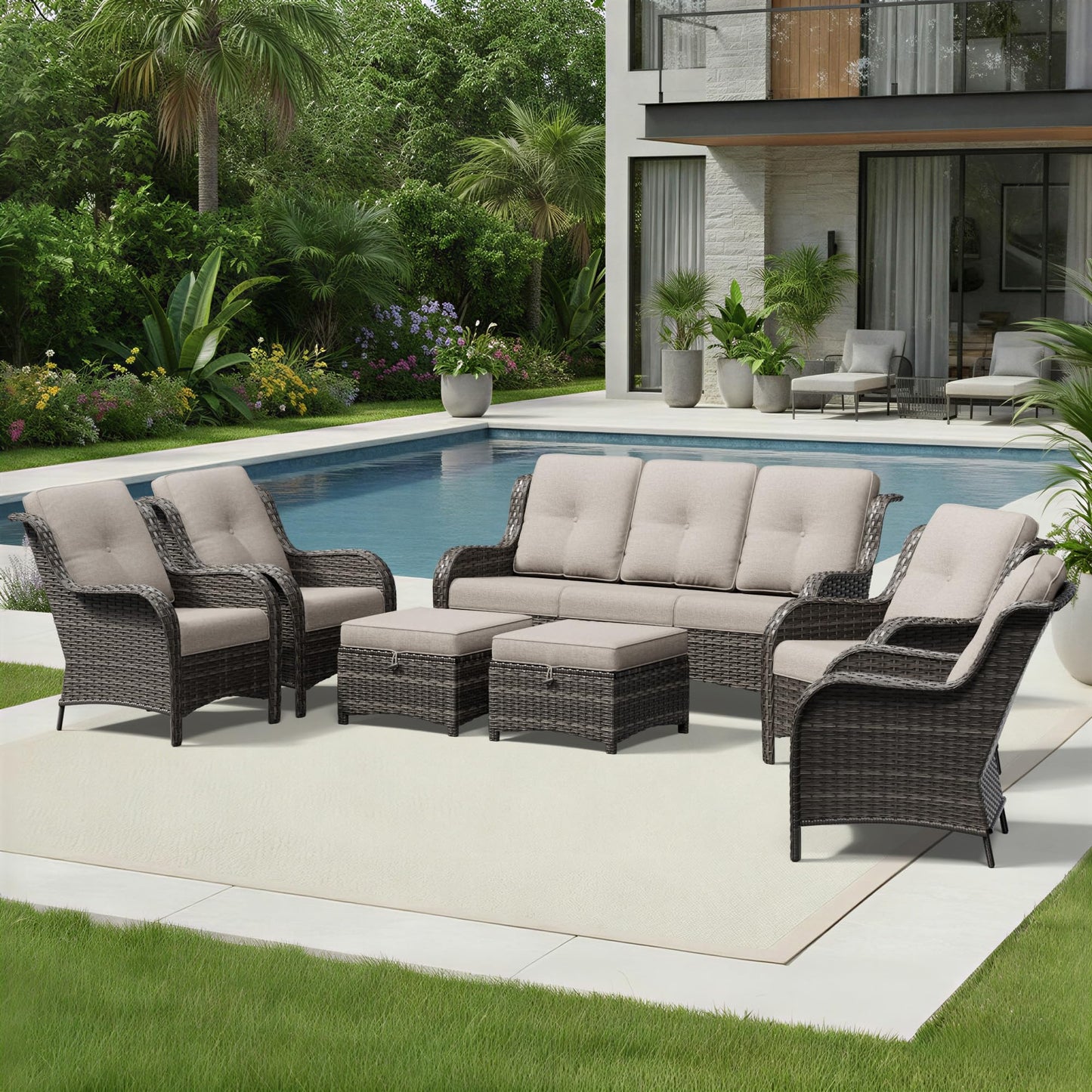 Joyside Patio Chairs Set of 2, Wicker Patio Furniture with High Back, Deep Seating, Wide Armrest, Thickened Cushions, Outdoor Rattan Furniture for Deck, Porch Use