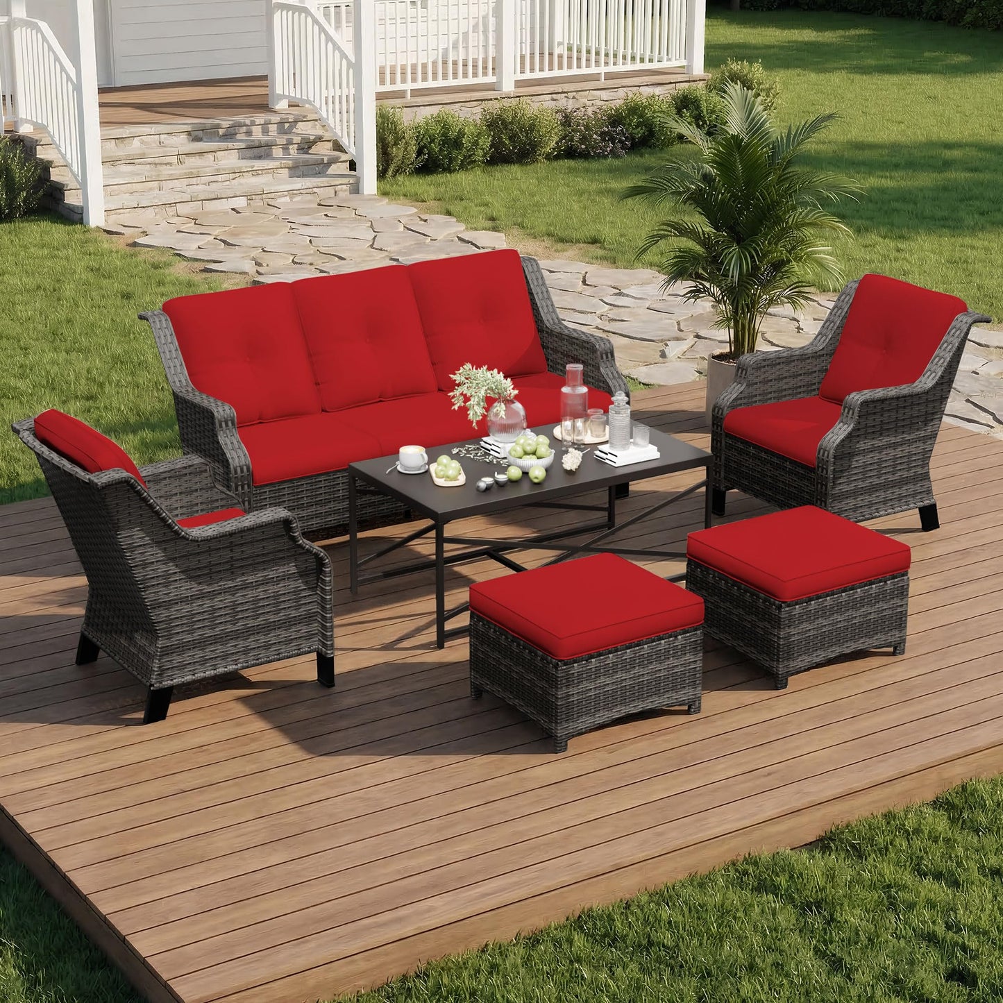 Outdoor Patio Loveseat, All-Weather 2-Seater Wicker Loveseat with Cushions, Outdoor Patio Love Seat Sofa for Garden, Balcony and Deck