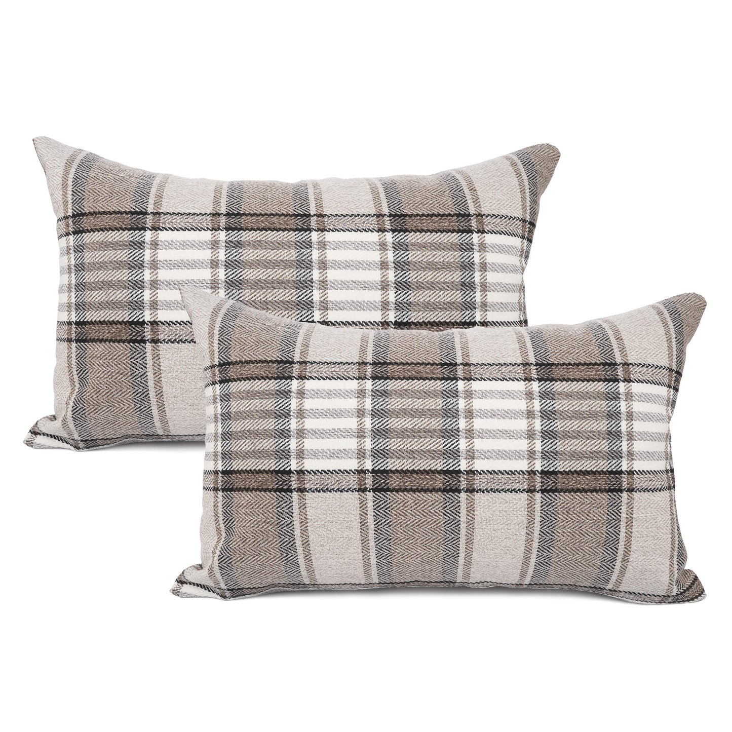 YOUR SMILE Retro Farmhouse Outdoor Buffalo Tartan Chequer Plaid Cotton Linen Decorative Throw Pillow Case Cushion Cover Pillowcase for Sofa 18 x 18 Inch, Set of 2, Khaki/Stripe