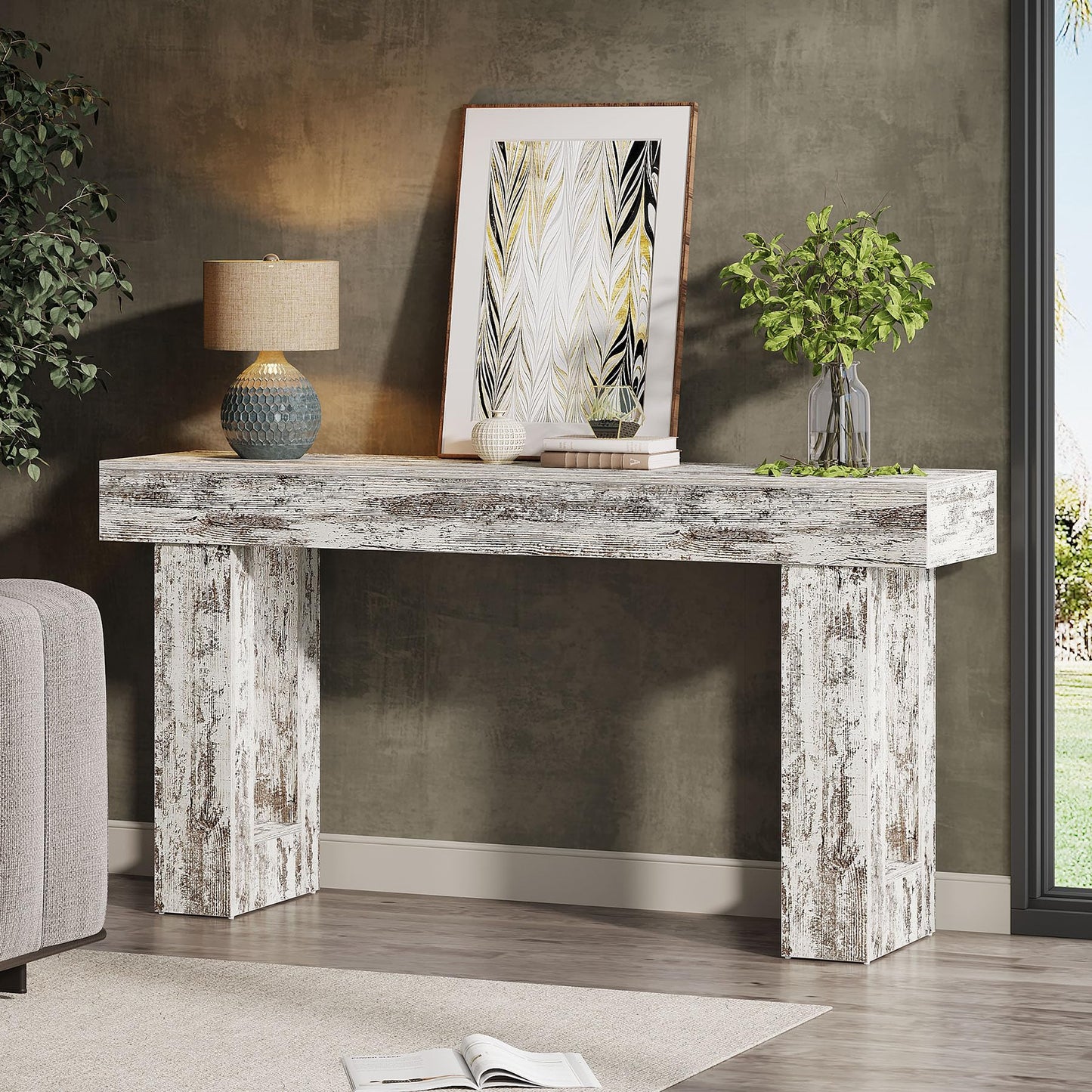 Tribesigns Farmhouse Console Table, 63-Inch Long Narrow Sofa Table Behind The Couch, Wooden Rectangular Entryway Table for Entrance, Hallway, Living Room (Natural)