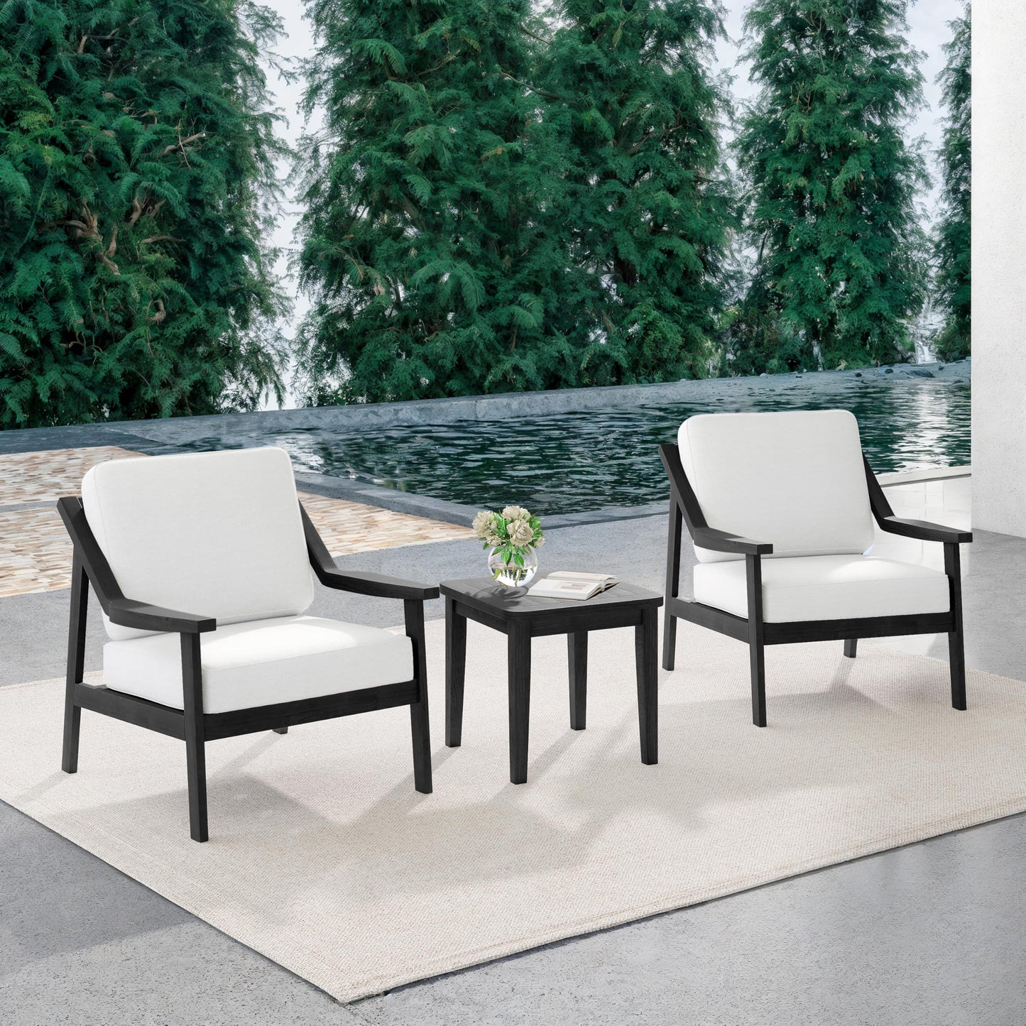 Outdoor Patio Furniture Set, 2 Piece Outdoor Patio Sofa Armchairs with Washable Thick Cushions, All-Weather Solid Wood Patio Bistro Set for Porch, Balcony, Natural Frame & Beige Cushion