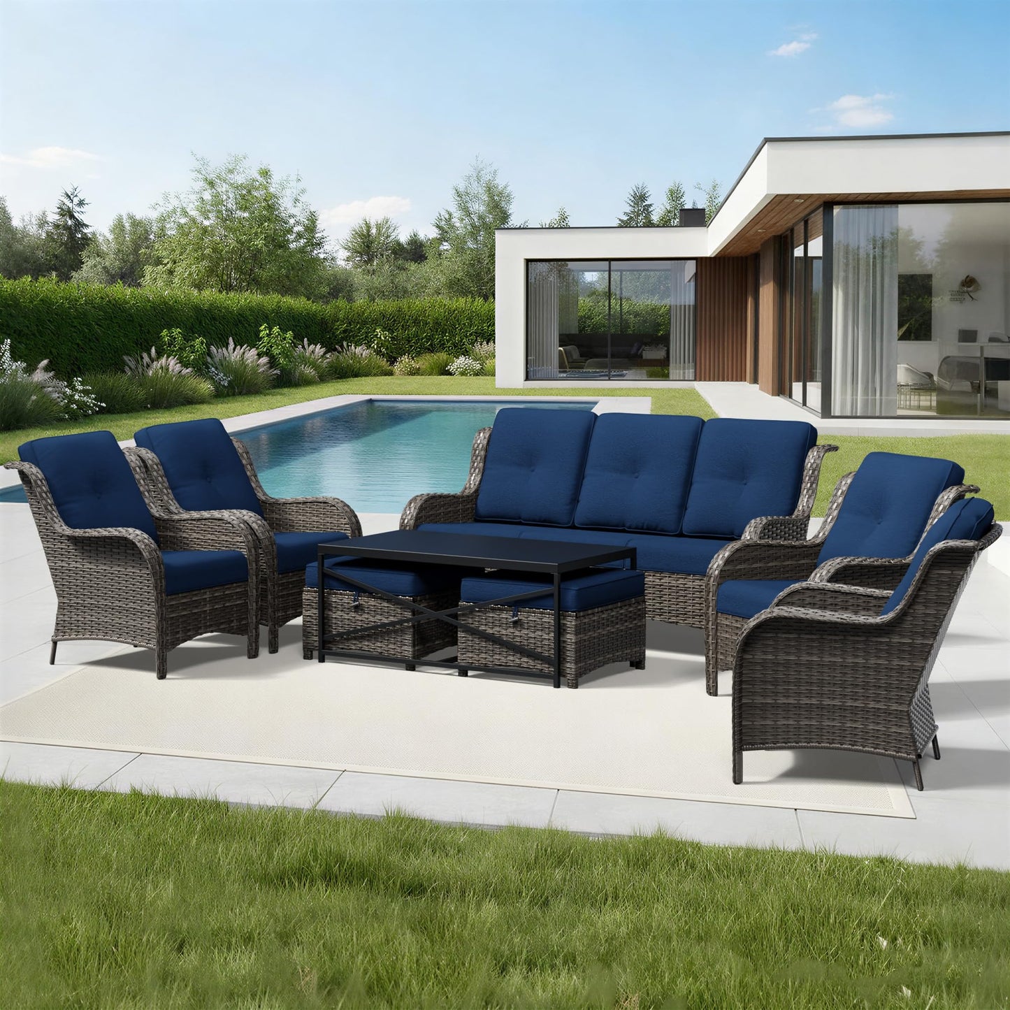 Joyside Patio Chairs Set of 2, Wicker Patio Furniture with High Back, Deep Seating, Wide Armrest, Thickened Cushions, Outdoor Rattan Furniture for Deck, Porch Use