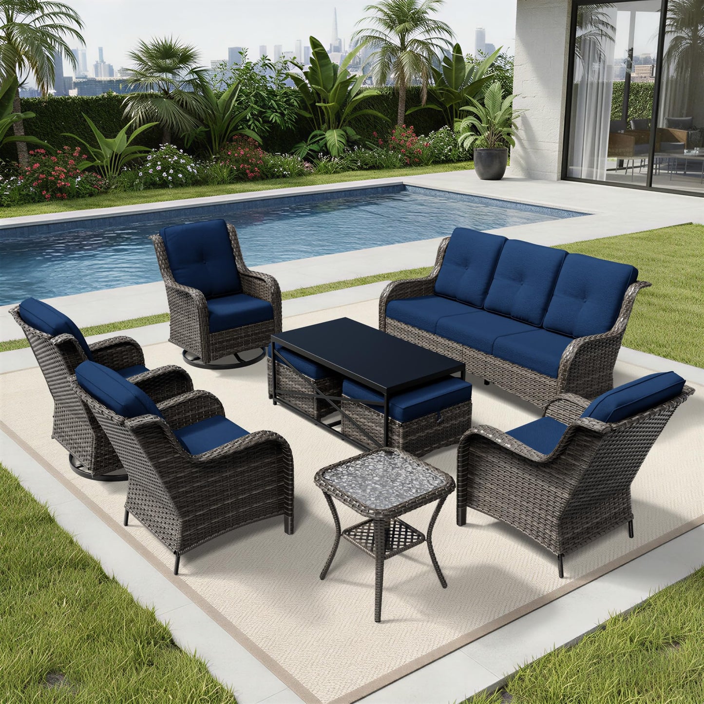 Joyside Patio Chairs Set of 2, Wicker Patio Furniture with High Back, Deep Seating, Wide Armrest, Thickened Cushions, Outdoor Rattan Furniture for Deck, Porch Use