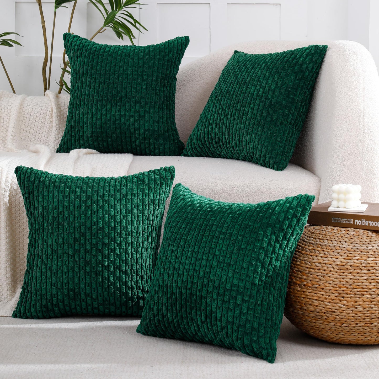 VAKADO Couch Throw Pillow Covers 16x16 Set of 4 Decorative Neutral Corduroy Boho Rustic Farmhouse Cushion Case Square for Home Decor Sofa Living Room Bed