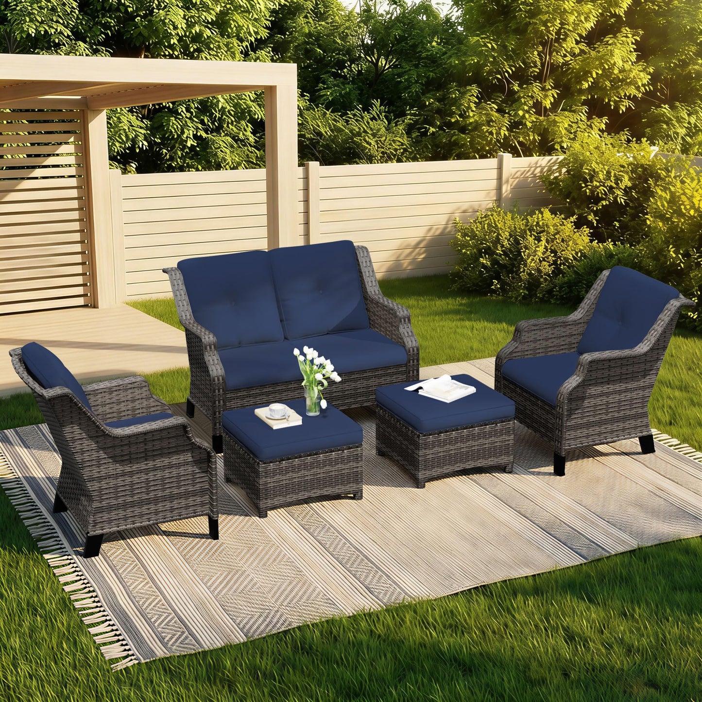Outdoor Patio Loveseat, All-Weather 2-Seater Wicker Loveseat with Cushions, Outdoor Patio Love Seat Sofa for Garden, Balcony and Deck