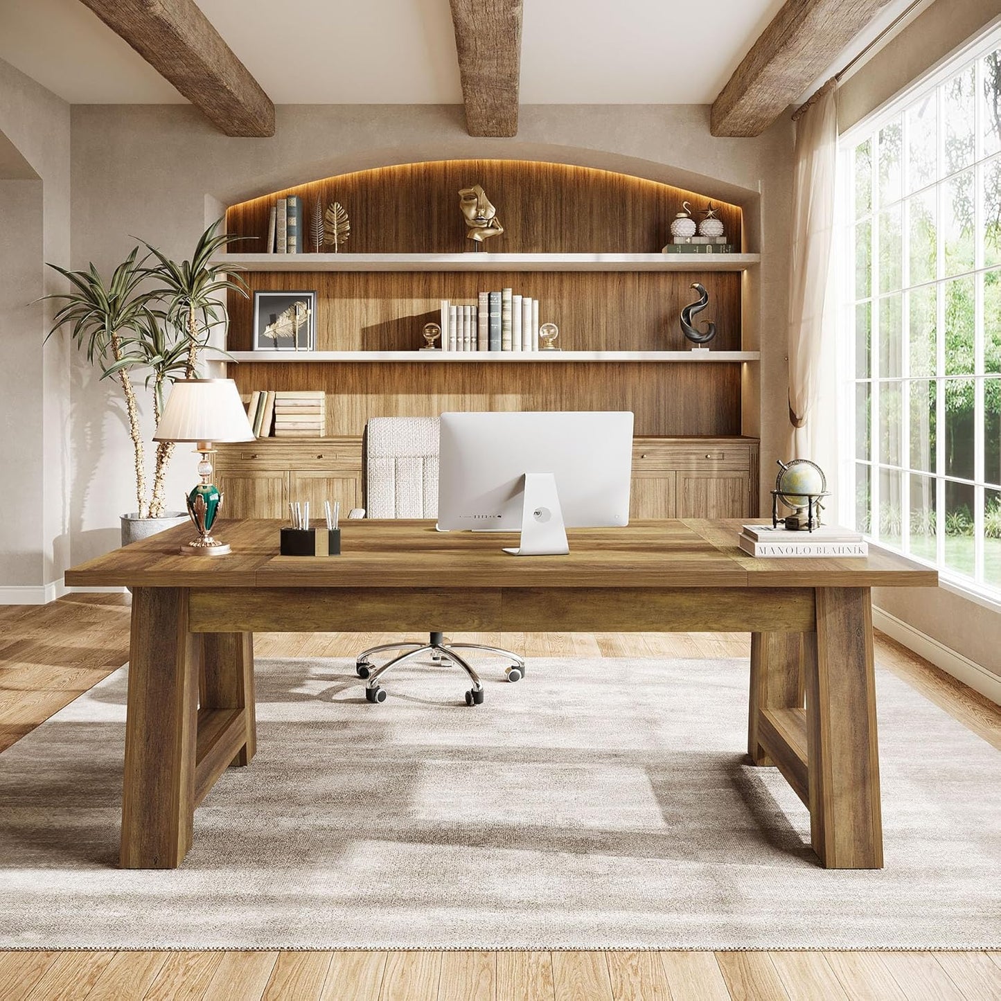 Tribesigns 62.6" Executive Desk, Large Office Computer Desk with Thickened Frame, Modern Simple Workstation Writing Table Business Furniture for Home Office, Rustic Brown