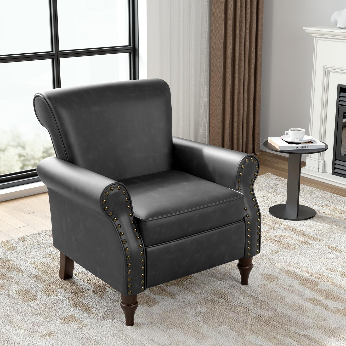 Wingback Accent Chairs Set of 2, Mid-Century Modern Upholstered Armchair Living Room Chair with Nailhead Trim & Rolled Armrest, Comfy Lounge Chair Single Sofa Chair for Bedroom, Light Blue