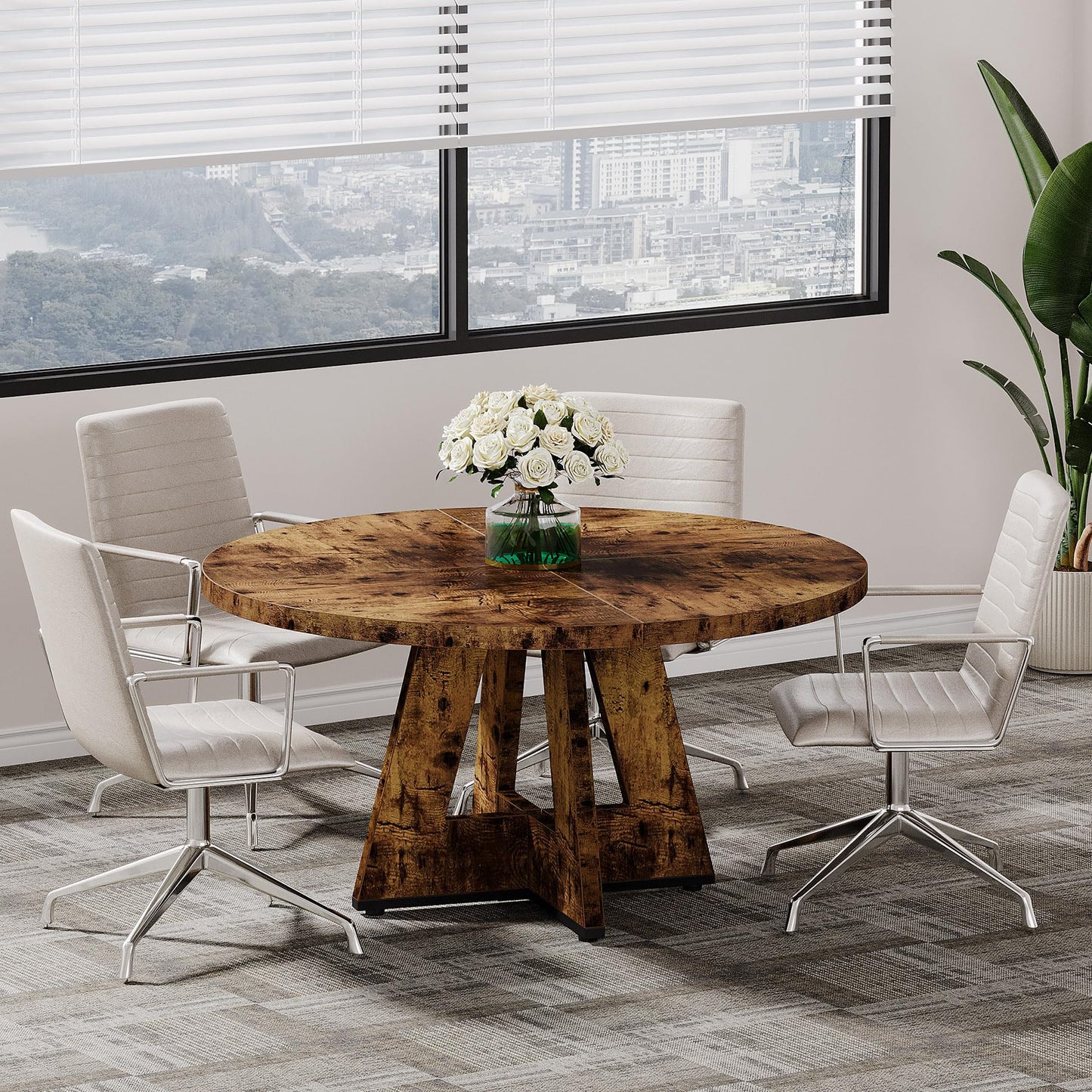 Tribesigns 47-Inch Round Conference Table for 4-6 People, Wooden Meeting Room Table with Thicken Tabletop and Wood Base (Grey)