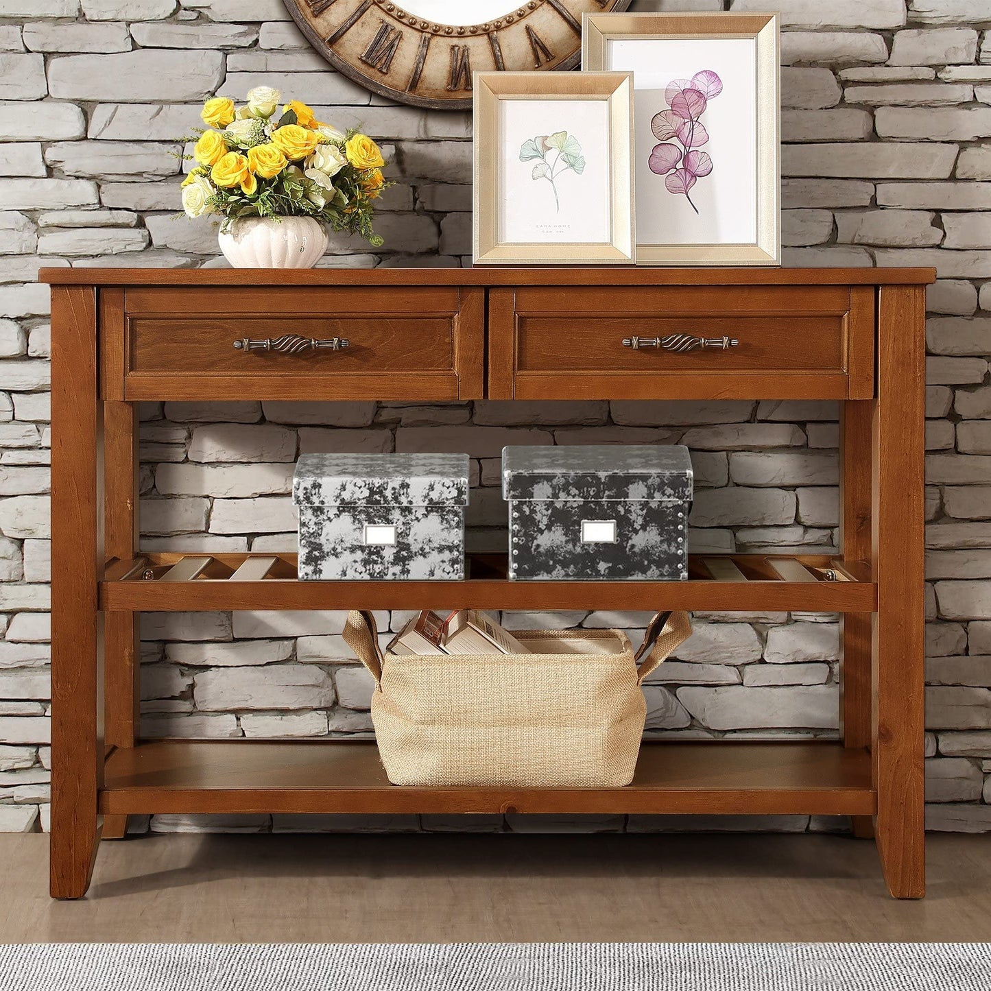 LKTART Solid Wood Console Table Sofa Tables with Drawers and Shelves Small Entryway Table for Living Room,Behind the Couch Table,Foyer(42" Espresso)