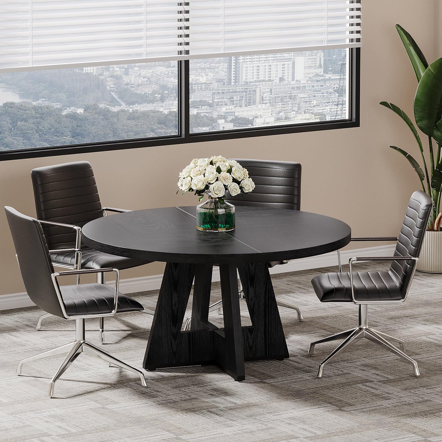 Tribesigns 47-Inch Round Conference Table for 4-6 People, Wooden Meeting Room Table with Thicken Tabletop and Wood Base (Grey)