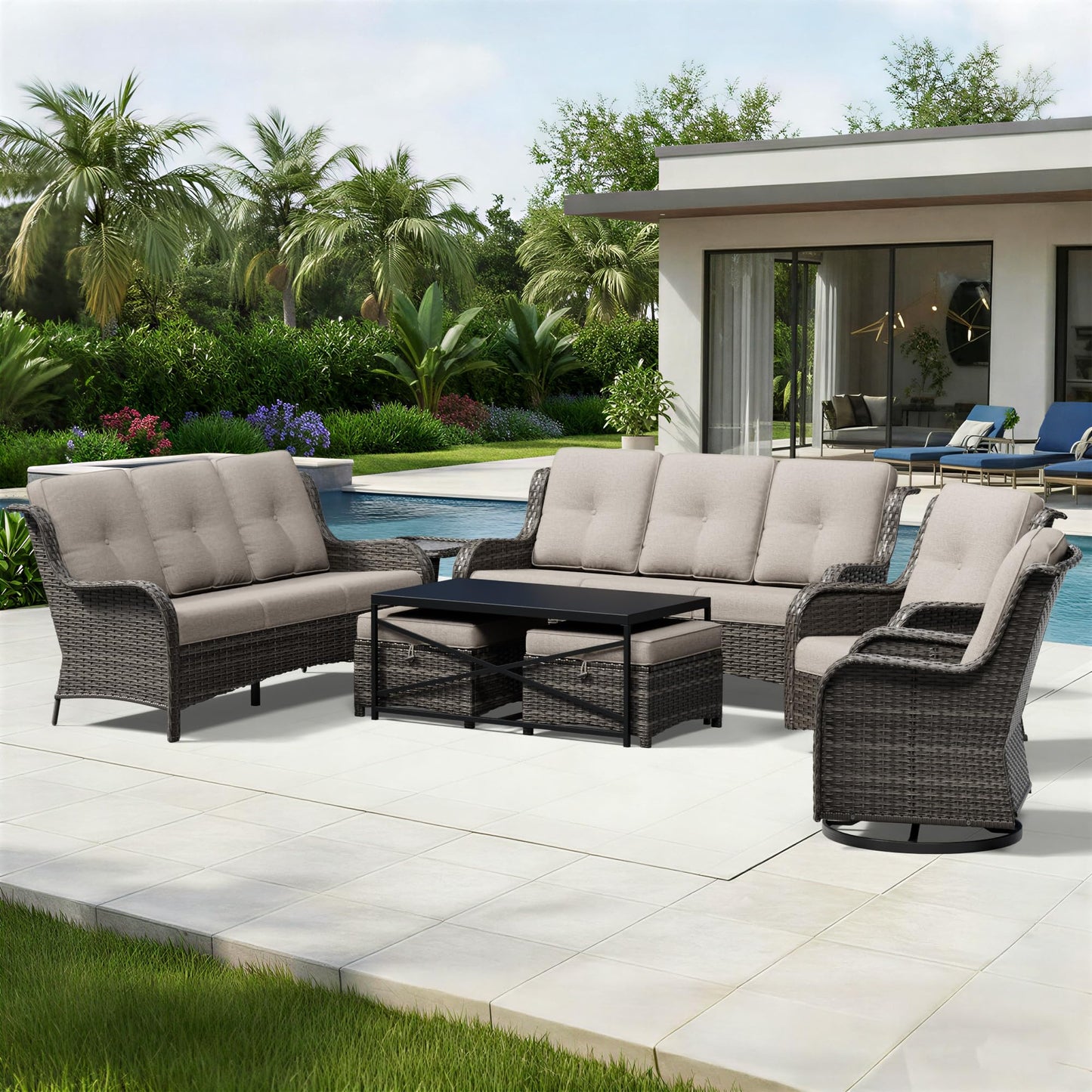 Joyside Patio Chairs Set of 2, Wicker Patio Furniture with High Back, Deep Seating, Wide Armrest, Thickened Cushions, Outdoor Rattan Furniture for Deck, Porch Use