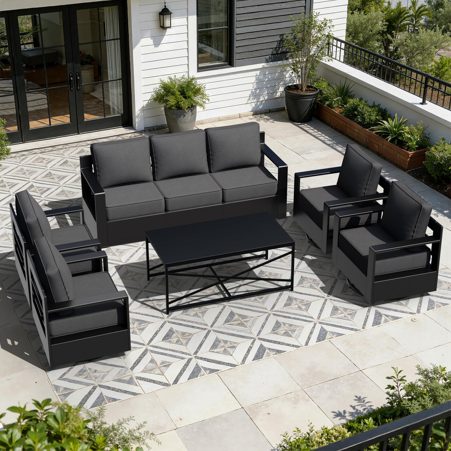 Aluminum Patio Swivel Chair - Outdoor Swivel Rocking Chair with 6" Thick Removable Cushions, All-Weather Metal Frame, Deep Setting for Garden, Poolside and Porch