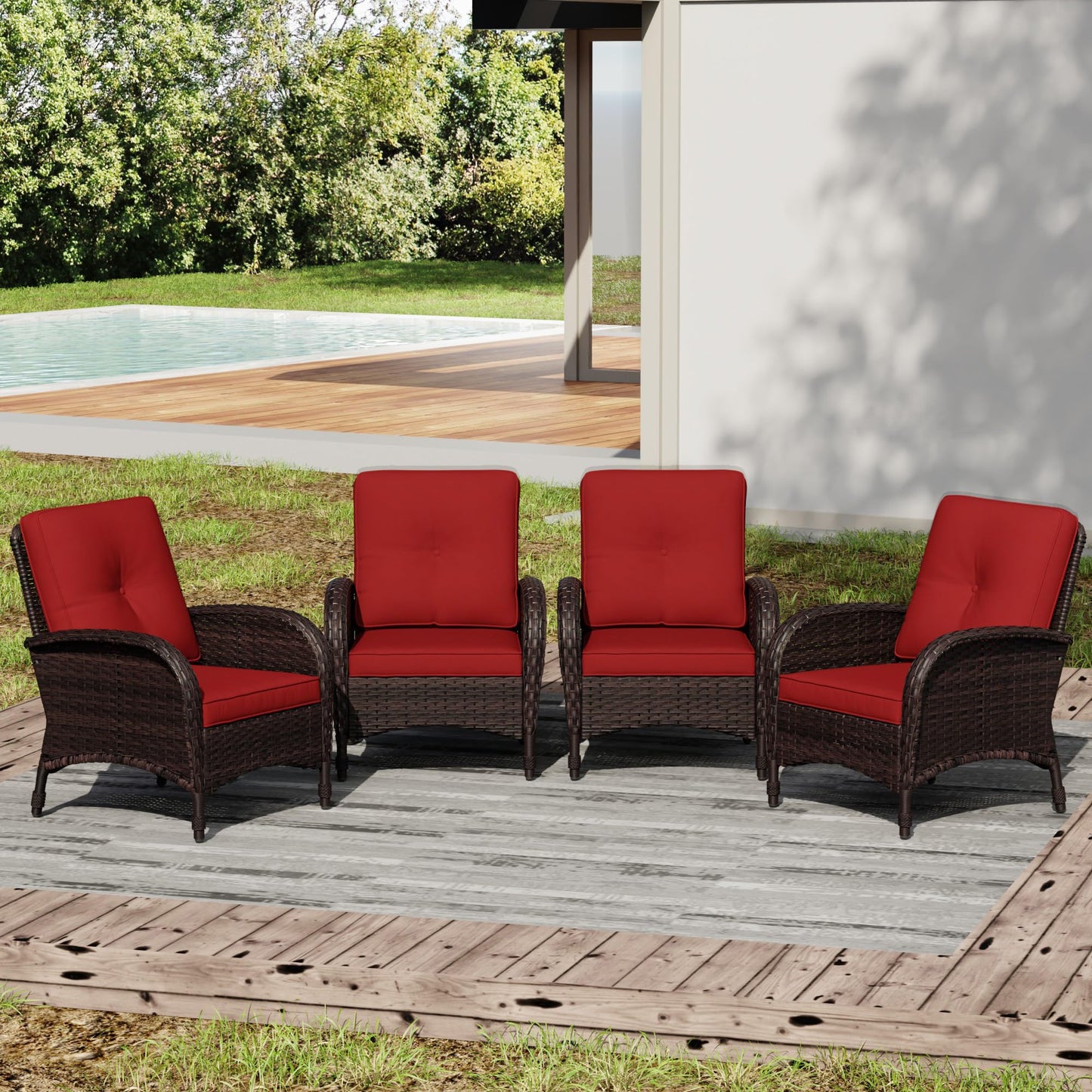 Joyside Wicker Patio Chairs Set of 2, Rattan Outdoor Furniture with Thickened Cushions, High Back, Deep Seating, Wide Armrest, Outdoor Chairs for Porch, Deck