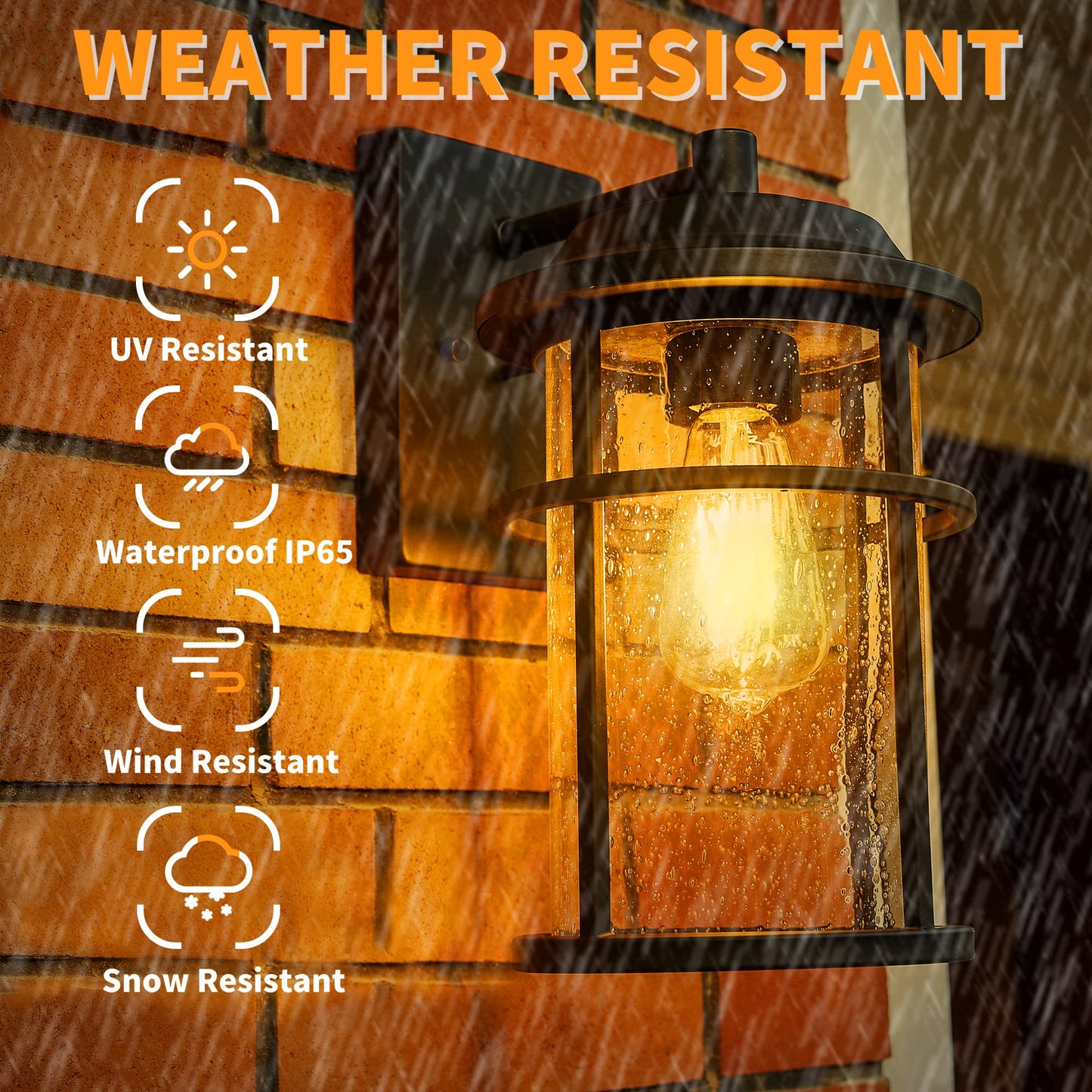 Dusk to Dawn Outdoor Porch Lights Wall Mount, Waterproof Exterior Light Fixtures,Black Modern Outdoor Light Fixtures Sconces with E26 Sockets & Glass Shades, Wall Lighting for Porch, Patio, Garage