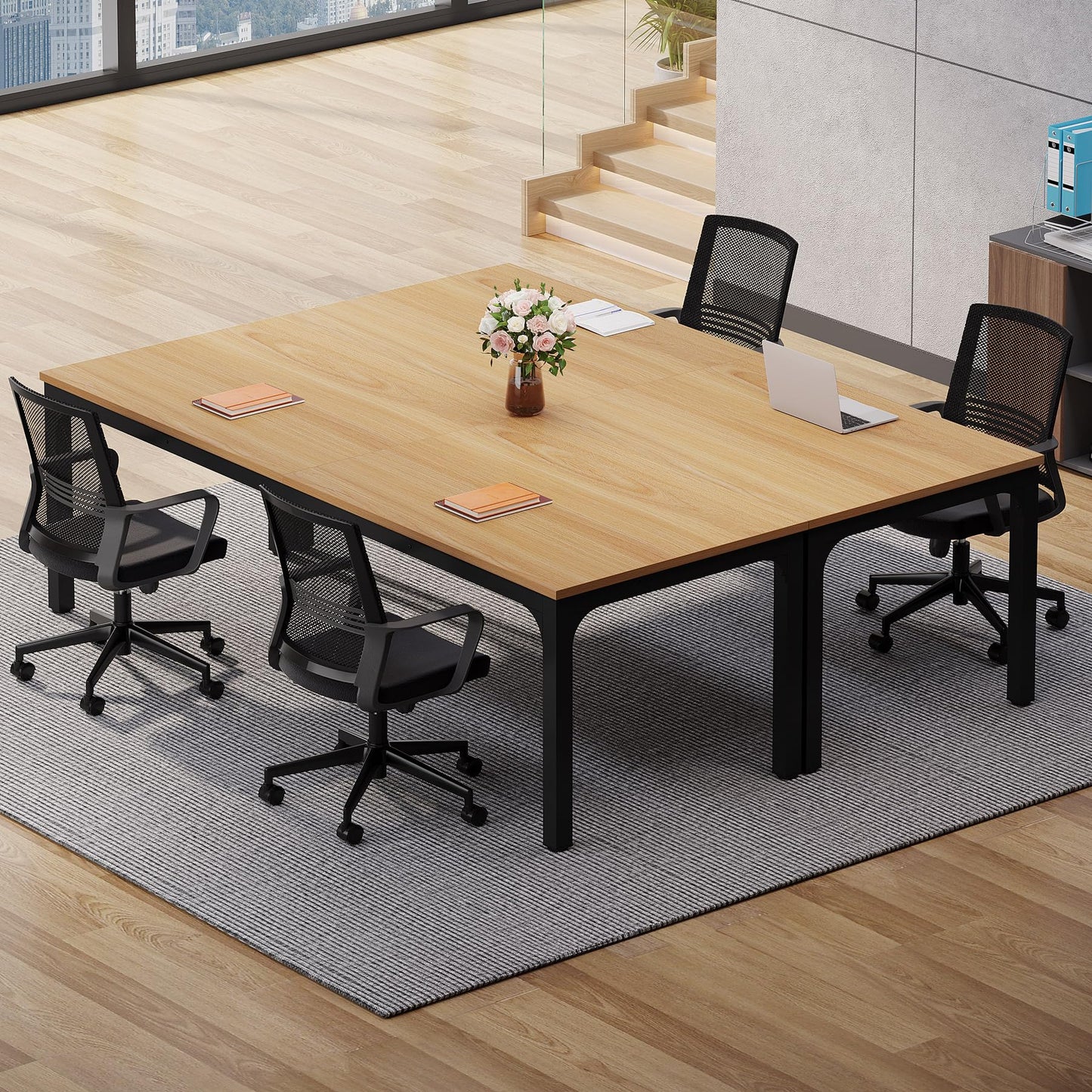 Tribesigns 6.5 FT Conference Room Table, 78.74" W x 27.56" D Large Office Conference Table, Modern Seminar Meeting Table Desk for Boardroom, Meeting Room (1, Rustic Brown)