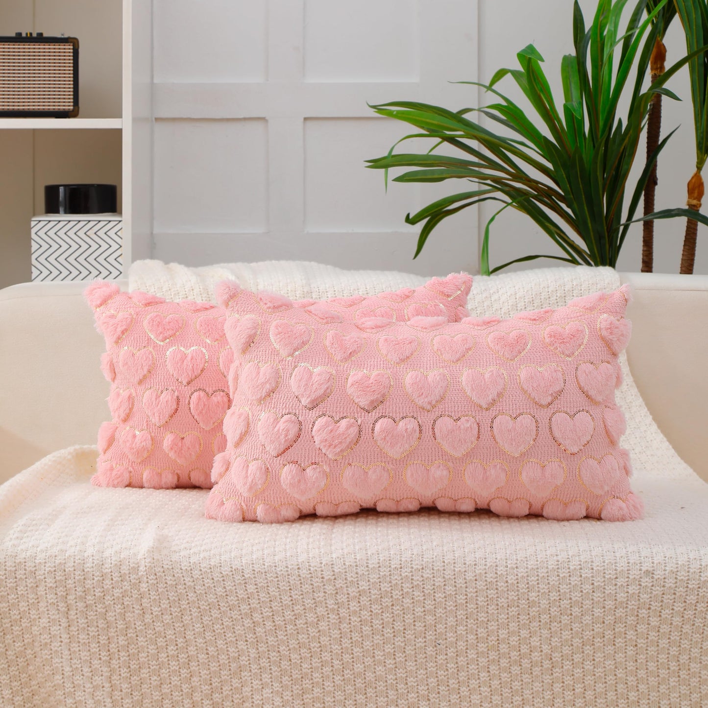 VAKADO Valentines Day Throw Pillow Covers 18x18 Set of 2 Pink Decorative Love Hearts Lover Square Cushion Cases Couch Home Decor Gift for Sofa