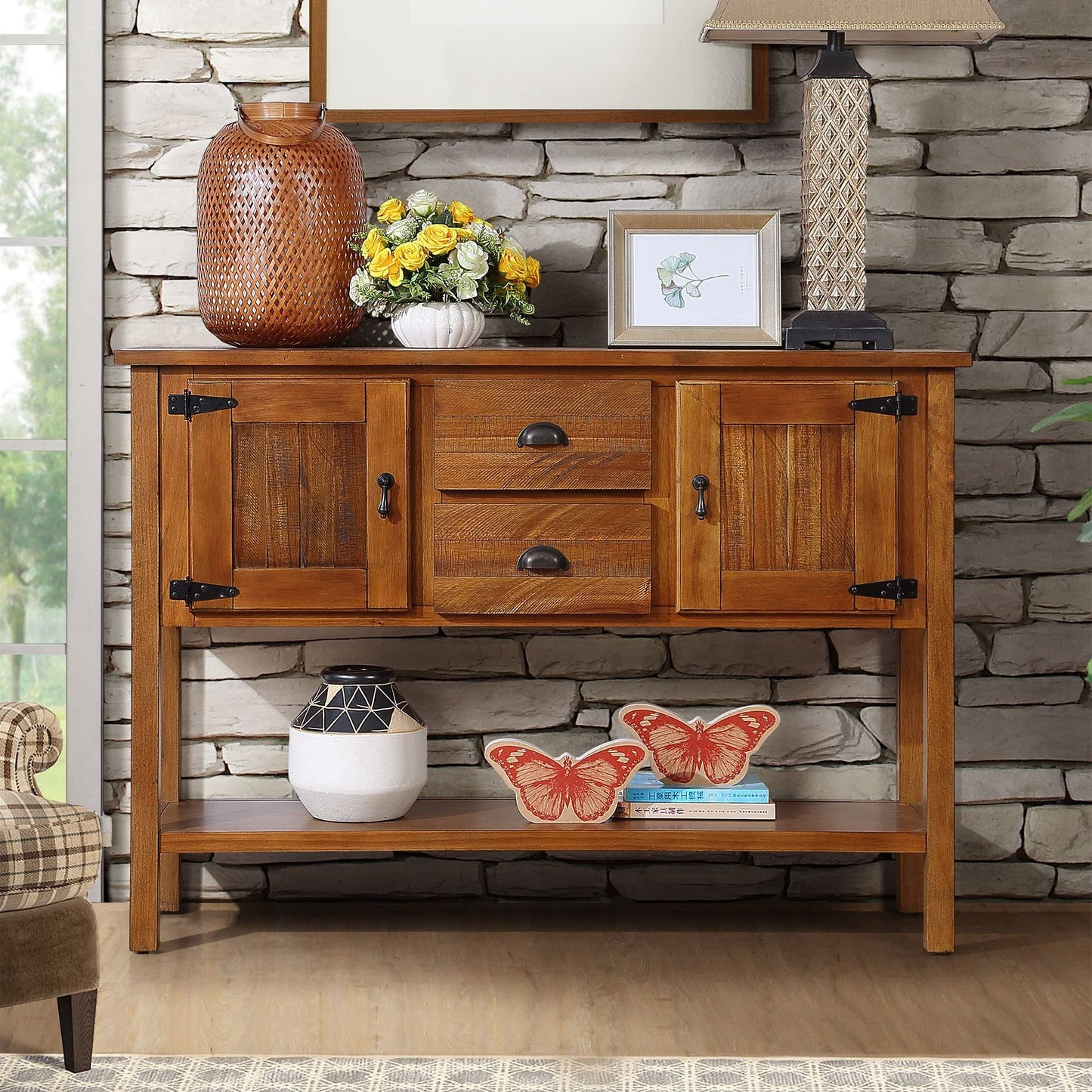 LKTART Solid Wood Farmhouse Console Table,Sofa Table with Storage Drawers and Shelves,Entryway Table for Entry Hallway Foyer Sofa Side Table,EasyAssembled (48" Navy Blue)