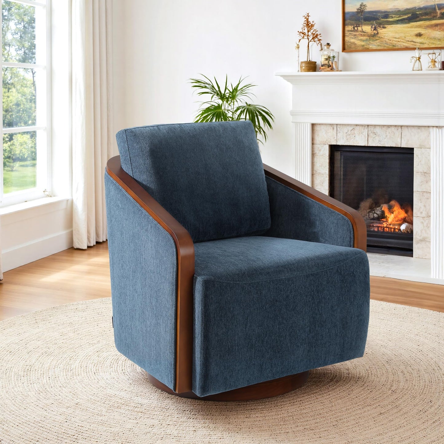 360° Swivel Barrel Chairs Set of 2, Upholstered Swivel Round Barrel Chair, Comfy Chenille Fabric Single Club Armchair Accent Chair for Living Room, Reading Room, Bedroom, Beige Brown