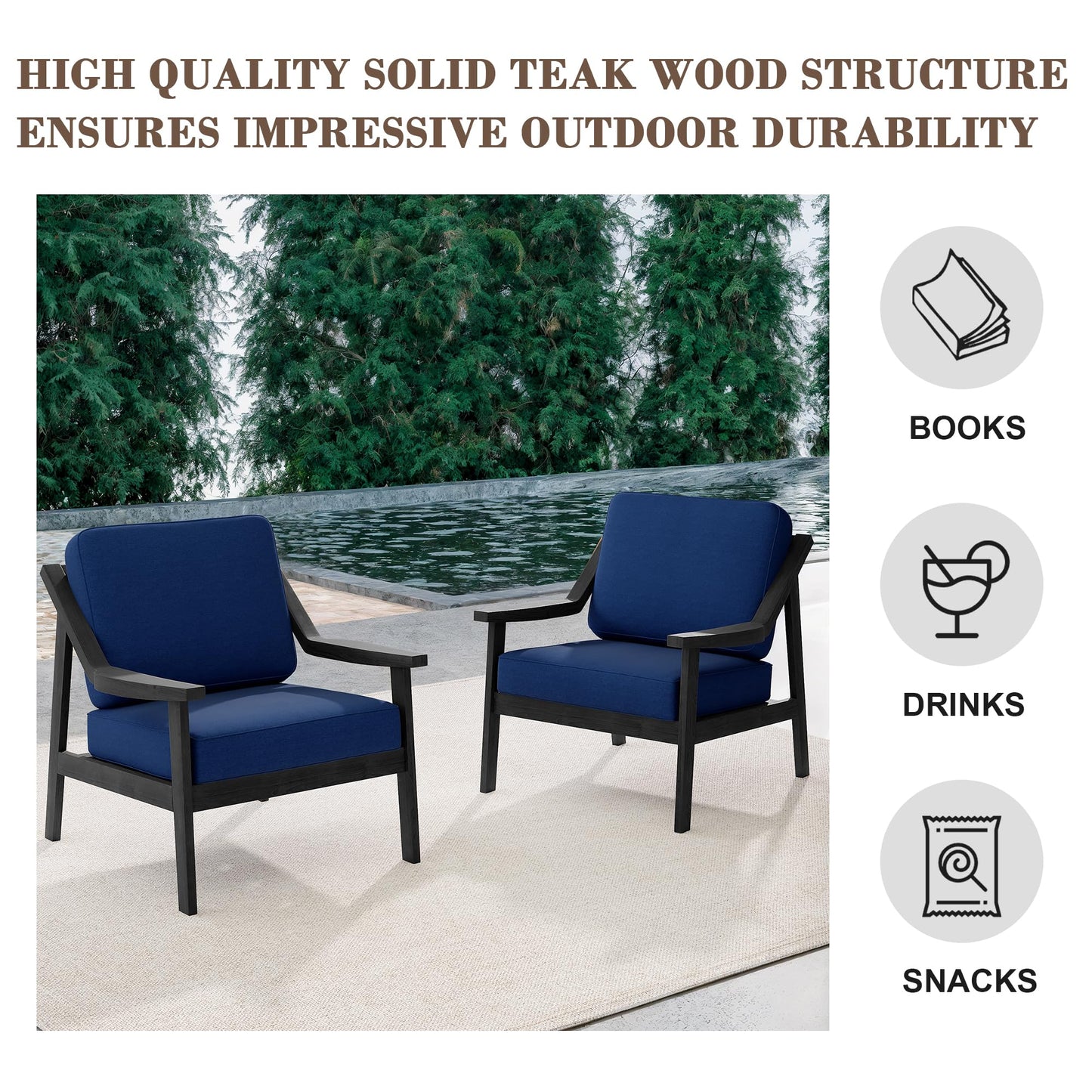 Outdoor Patio Furniture Set, 2 Piece Outdoor Patio Sofa Armchairs with Washable Thick Cushions, All-Weather Solid Wood Patio Bistro Set for Porch, Balcony, Natural Frame & Beige Cushion