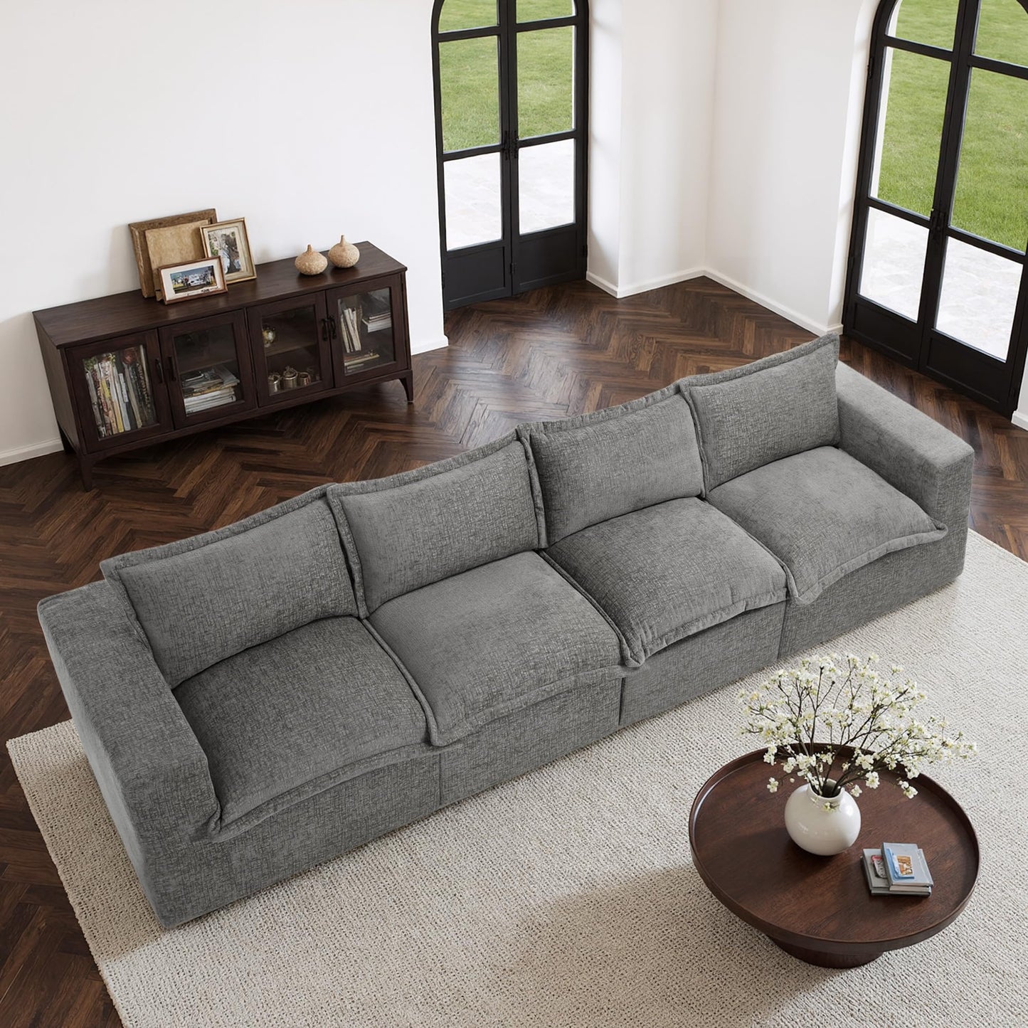 116" Modular Sectional Sofa, Comfy L Shaped Modular Coush Sofa with Ottoman, 3-Seat Chenille Cloud Couches Deep Seat Sofa for Living Room, Apartment, Small Spaces, Beige