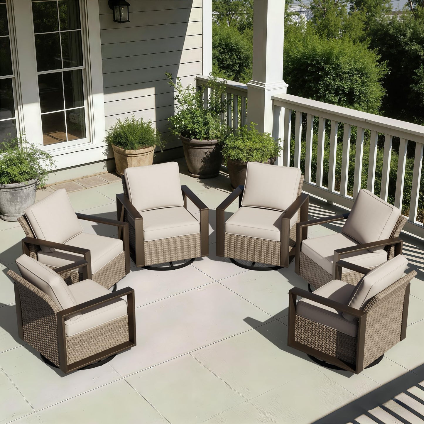 Joyside Outdoor Patio Swivel Rocker Chairs, 3 Pieces Wicker Furniture Set, 2 Swivel Rocking Chairs and 1 Table, Metal Wide Armrest, Thick Cushions and Deep Seating for Garden, Backyard, Porch, Deck
