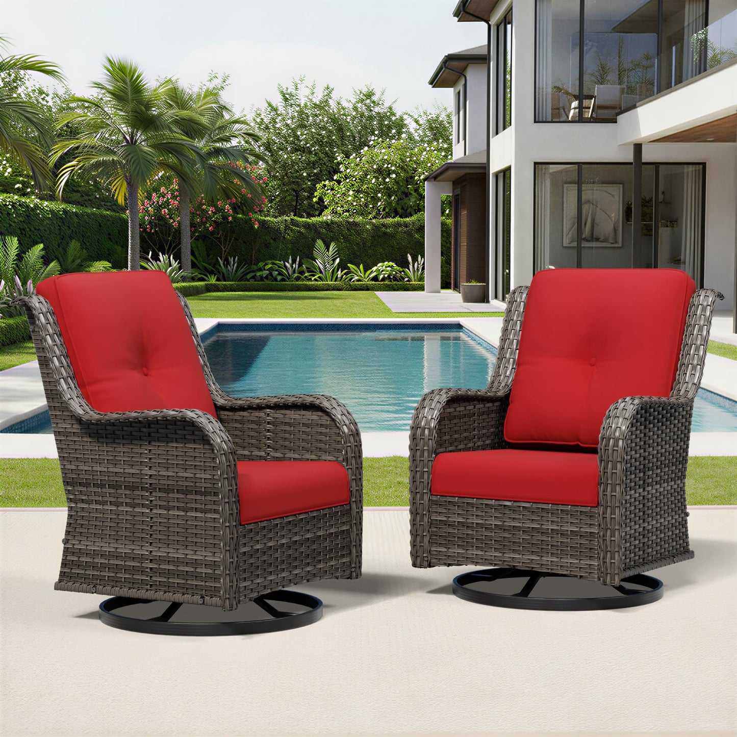 Joyside Patio Chairs Set of 2, Wicker Patio Furniture with High Back, Deep Seating, Wide Armrest, Thickened Cushions, Outdoor Rattan Furniture for Deck, Porch Use