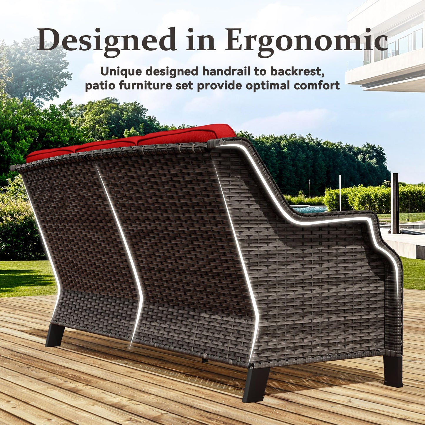 Outdoor Patio Loveseat, All-Weather 2-Seater Wicker Loveseat with Cushions, Outdoor Patio Love Seat Sofa for Garden, Balcony and Deck