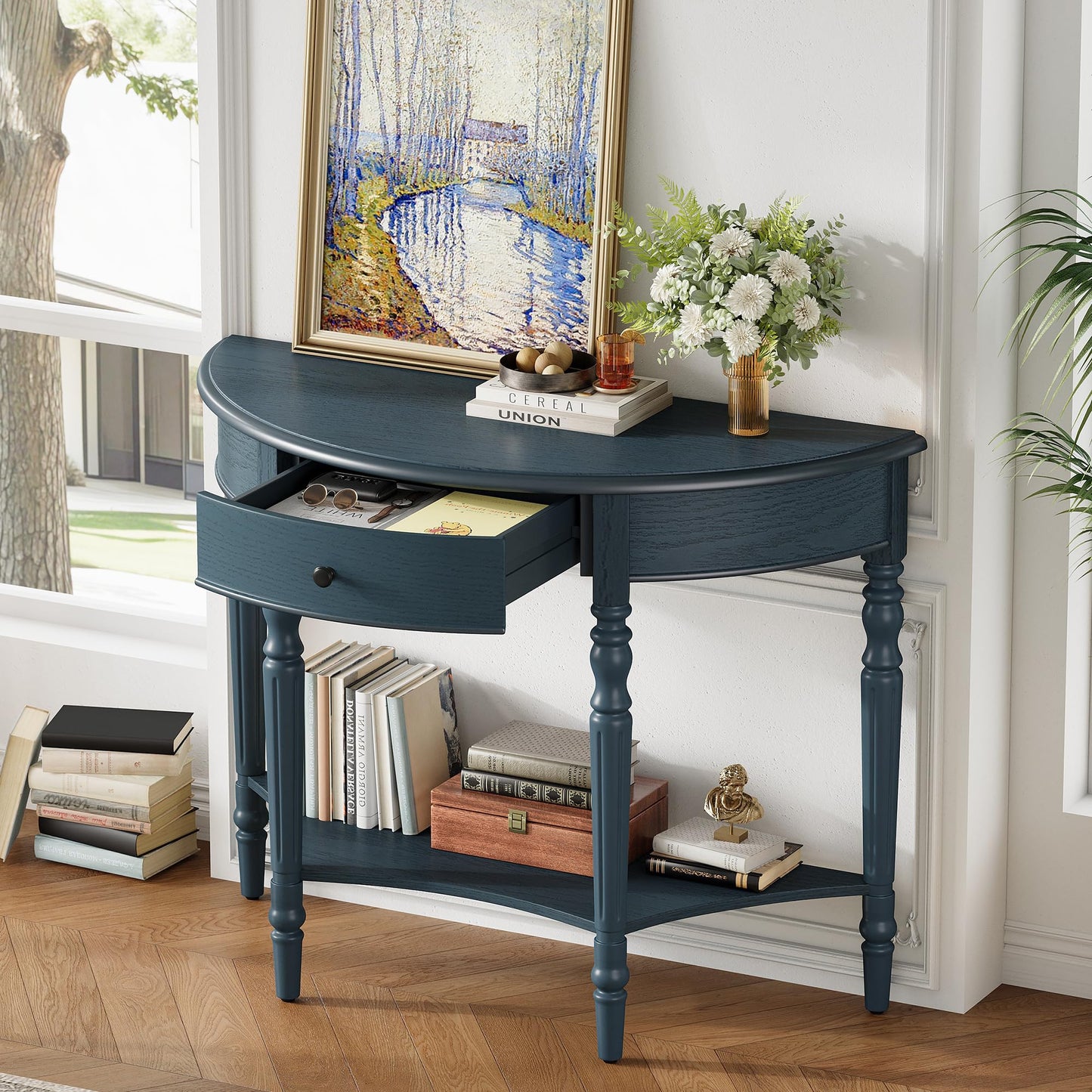 LKTART Small Solid Wood Sofa Table,Console Table with Drawers and Bottom Shelf, Entryway Hallway Foyer Entry Table for Living Room(23.7" Natural)