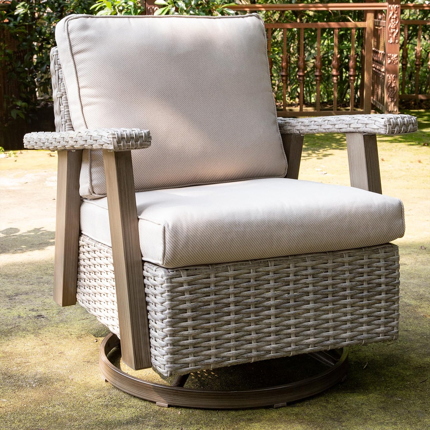 Joyside Patio Chair - Outdoor 360 Degree Swivel Rocker Chair with Durable Fabric Cushion and Ergonomic Structure, Patio Wicker Dining Chair(Grey/Dark Blue)