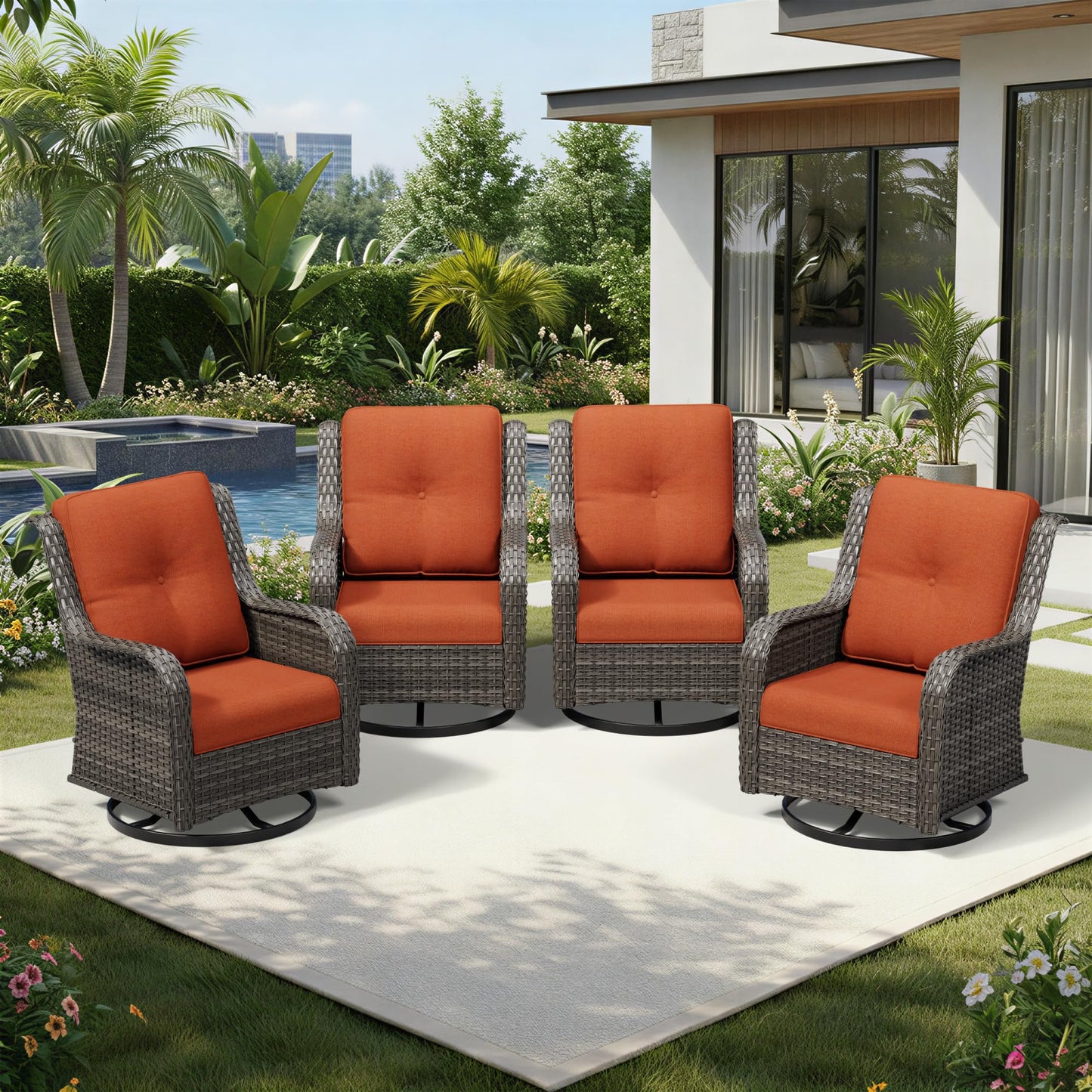 Joyside Patio Chairs Set of 2, Wicker Patio Furniture with High Back, Deep Seating, Wide Armrest, Thickened Cushions, Outdoor Rattan Furniture for Deck, Porch Use